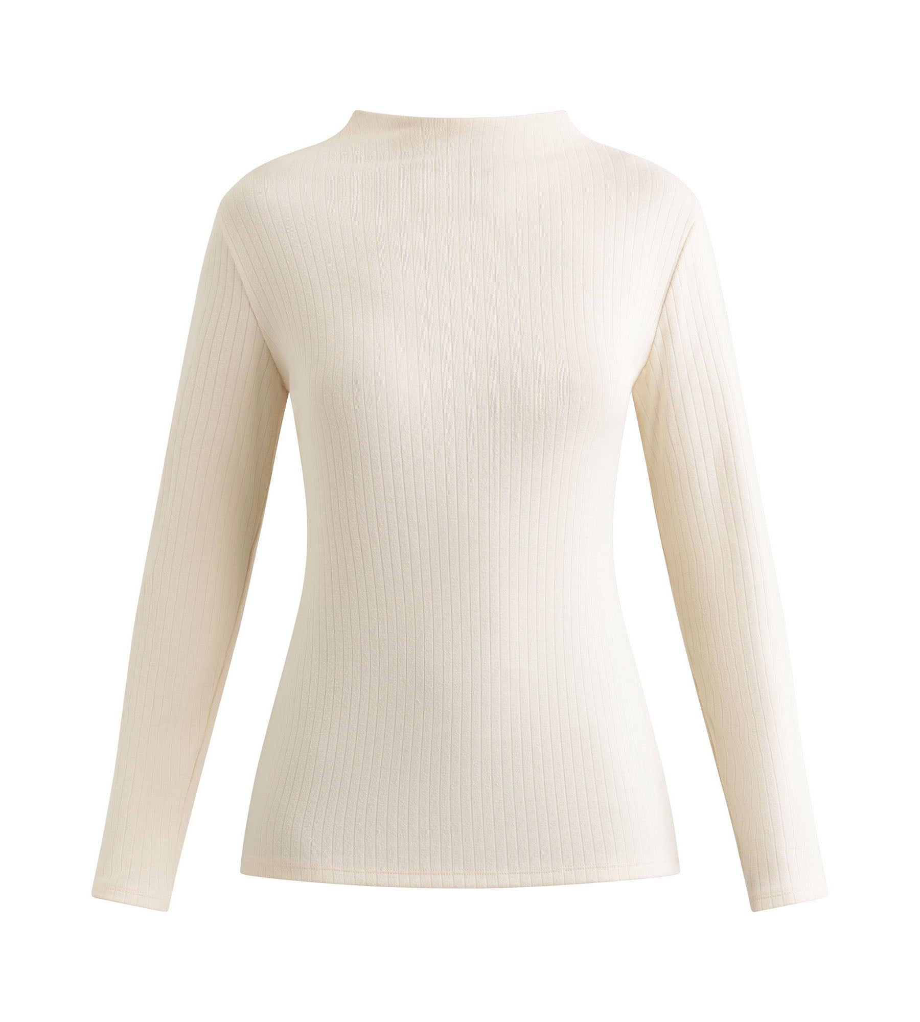 DIM Women's ribbed T-shirt with stand-up collar Beige Dim Thermal