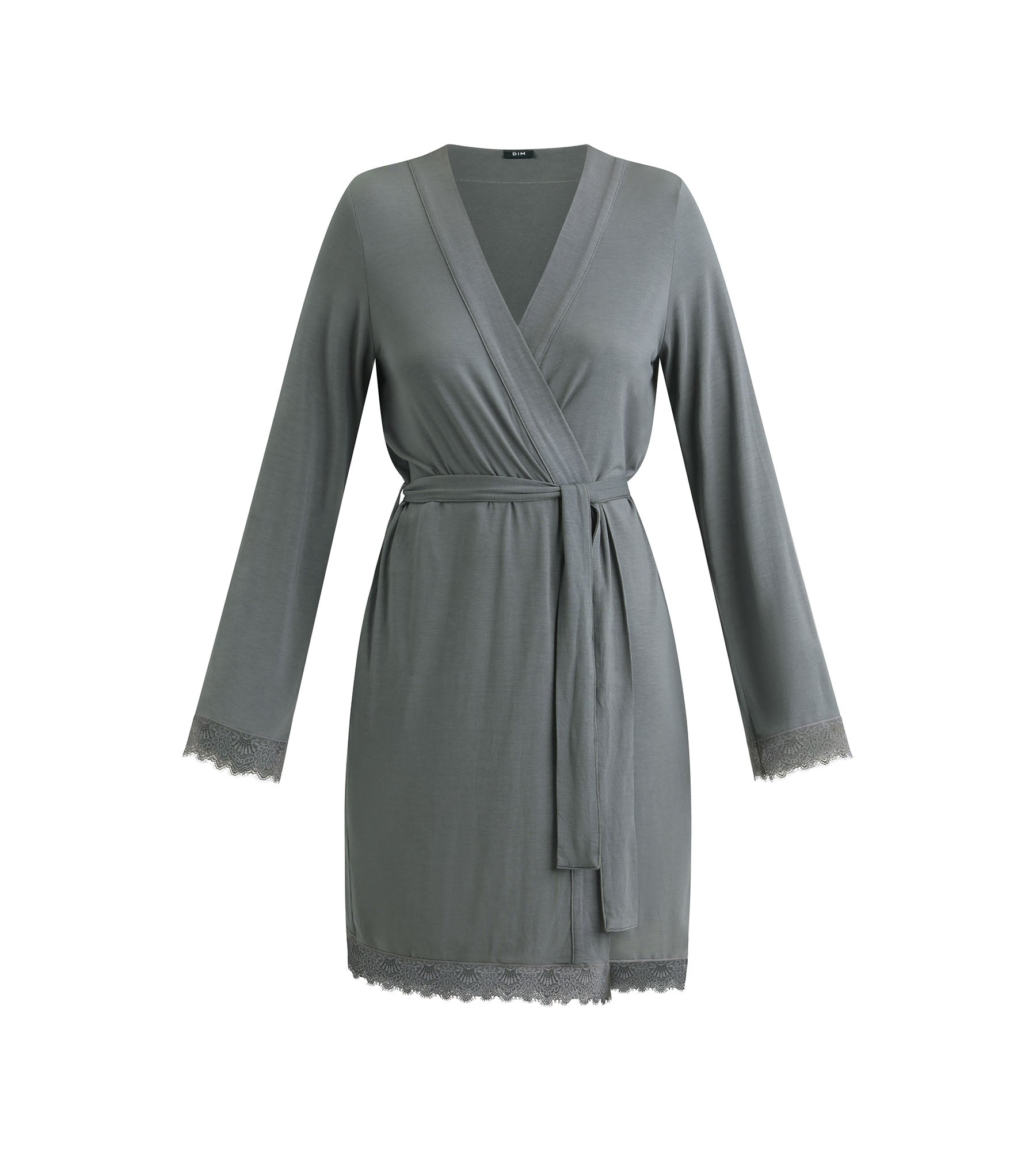 DIM Women's Grey Bathrobe with Lace Don't Disturb