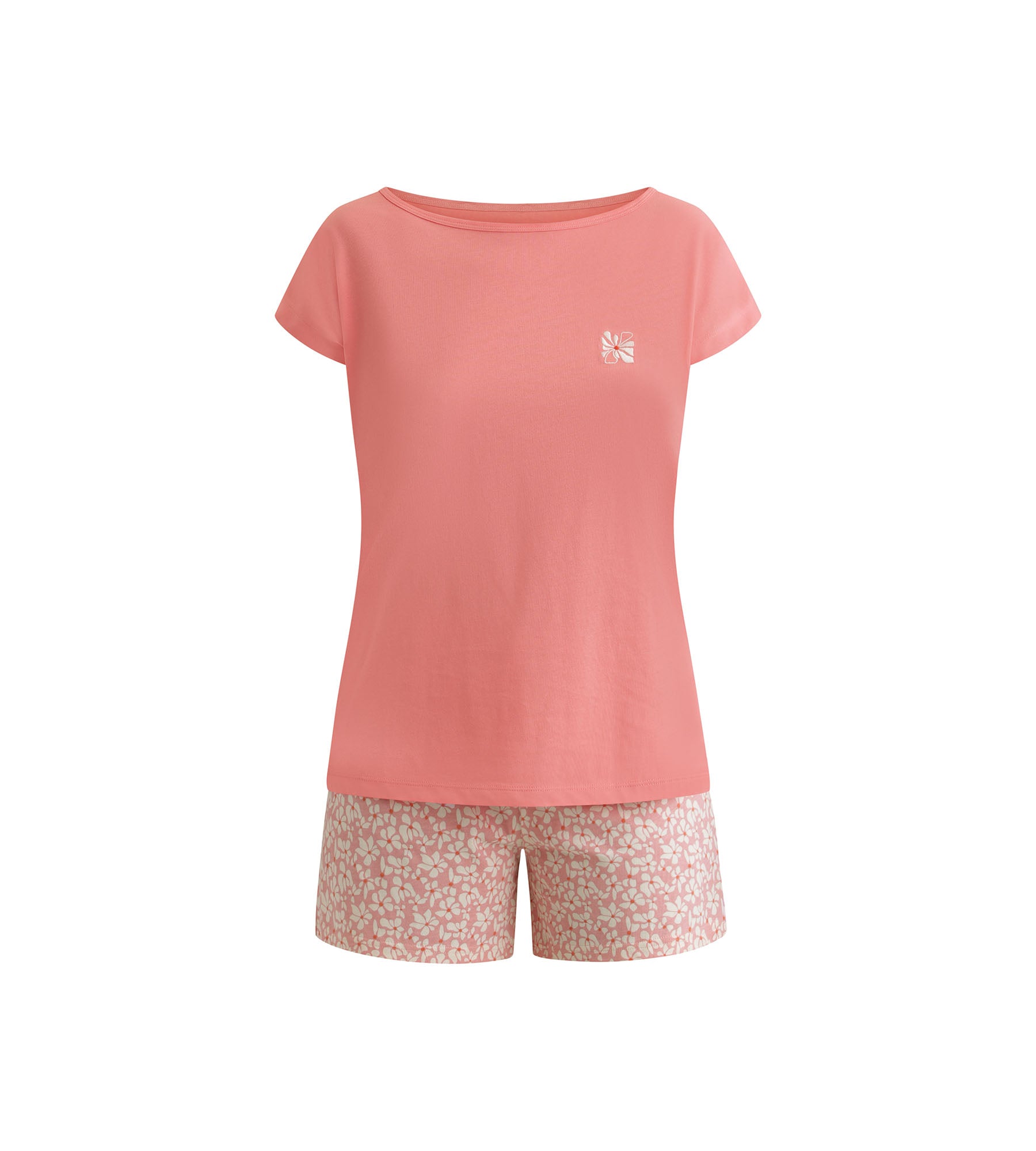 DIM Women's pyjama shorts set Peach with flowers Don't Disturb