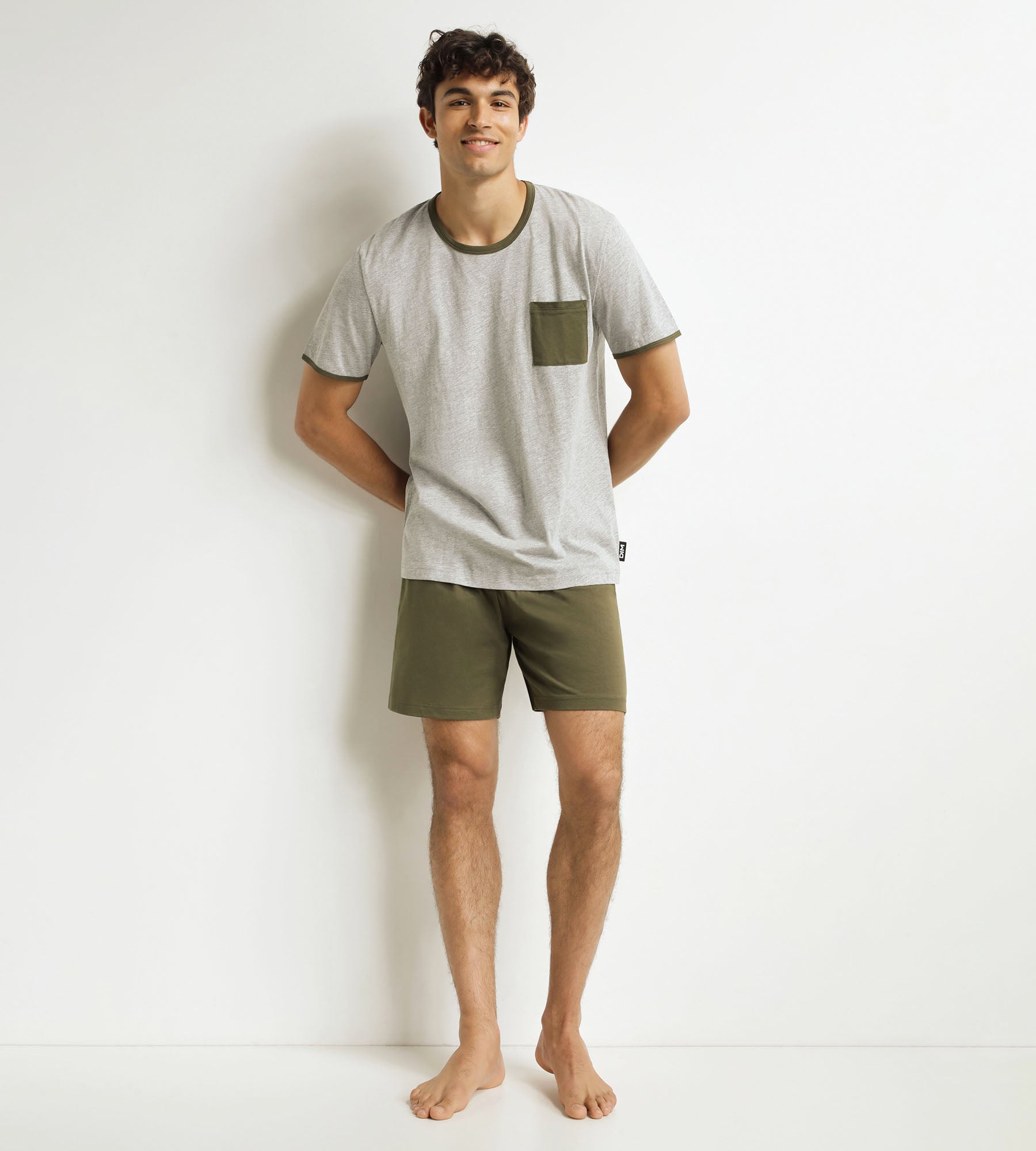 DIM Men's short pyjama set Khaki Grey Dim Jersey