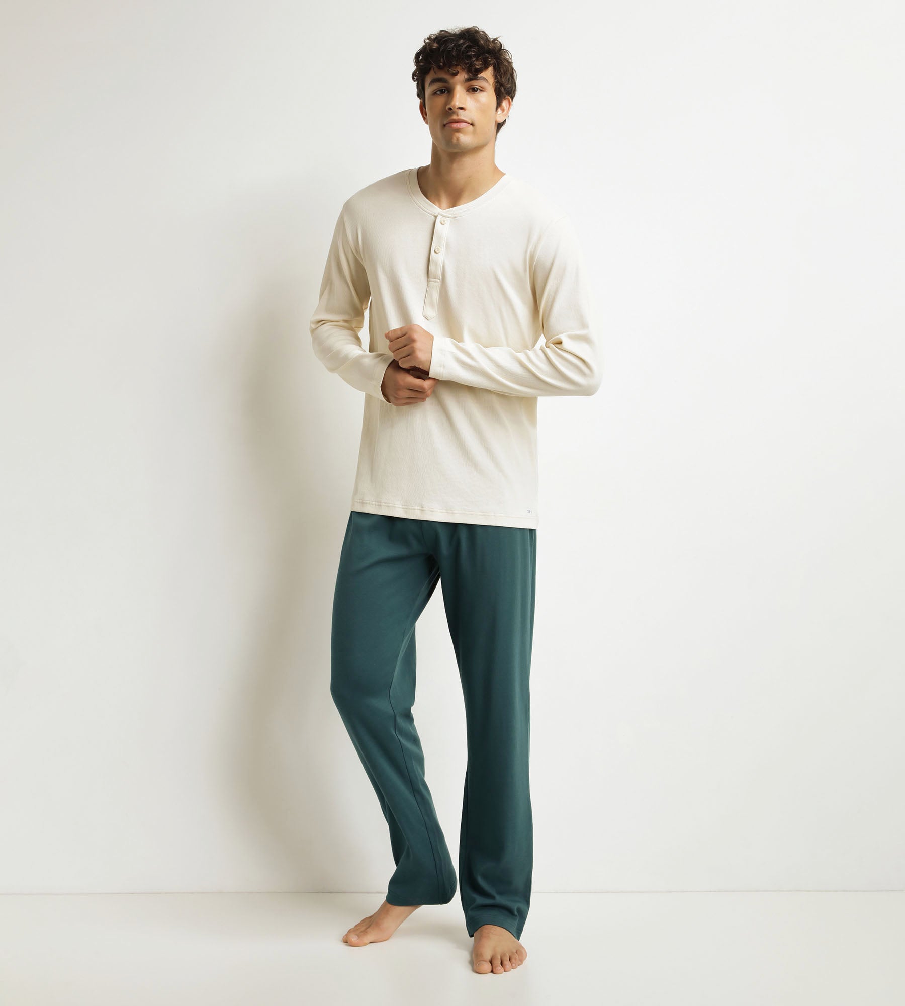 DIM Men's Ivory Green Pajama Trouser Set Dim