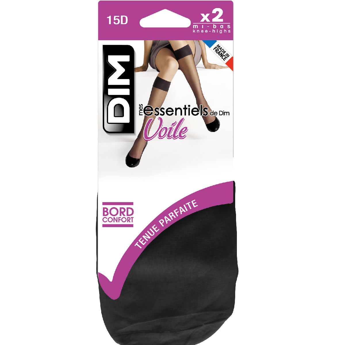 DIM Pack of 2 pairs of black Mes Essentiels 15 sheer knee highs