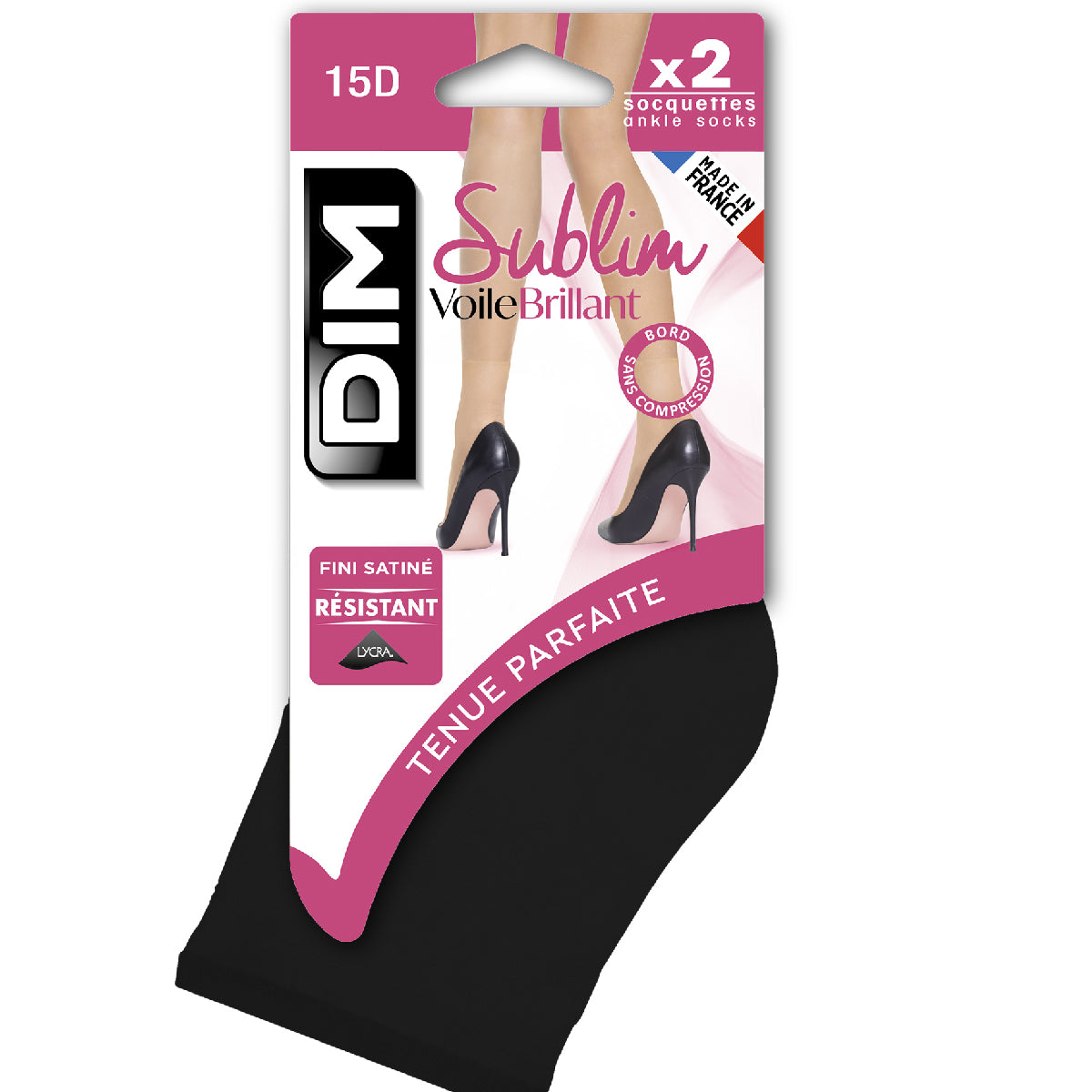 DIM Pack of 2 Sublim 14 shimmer ankle highs in black