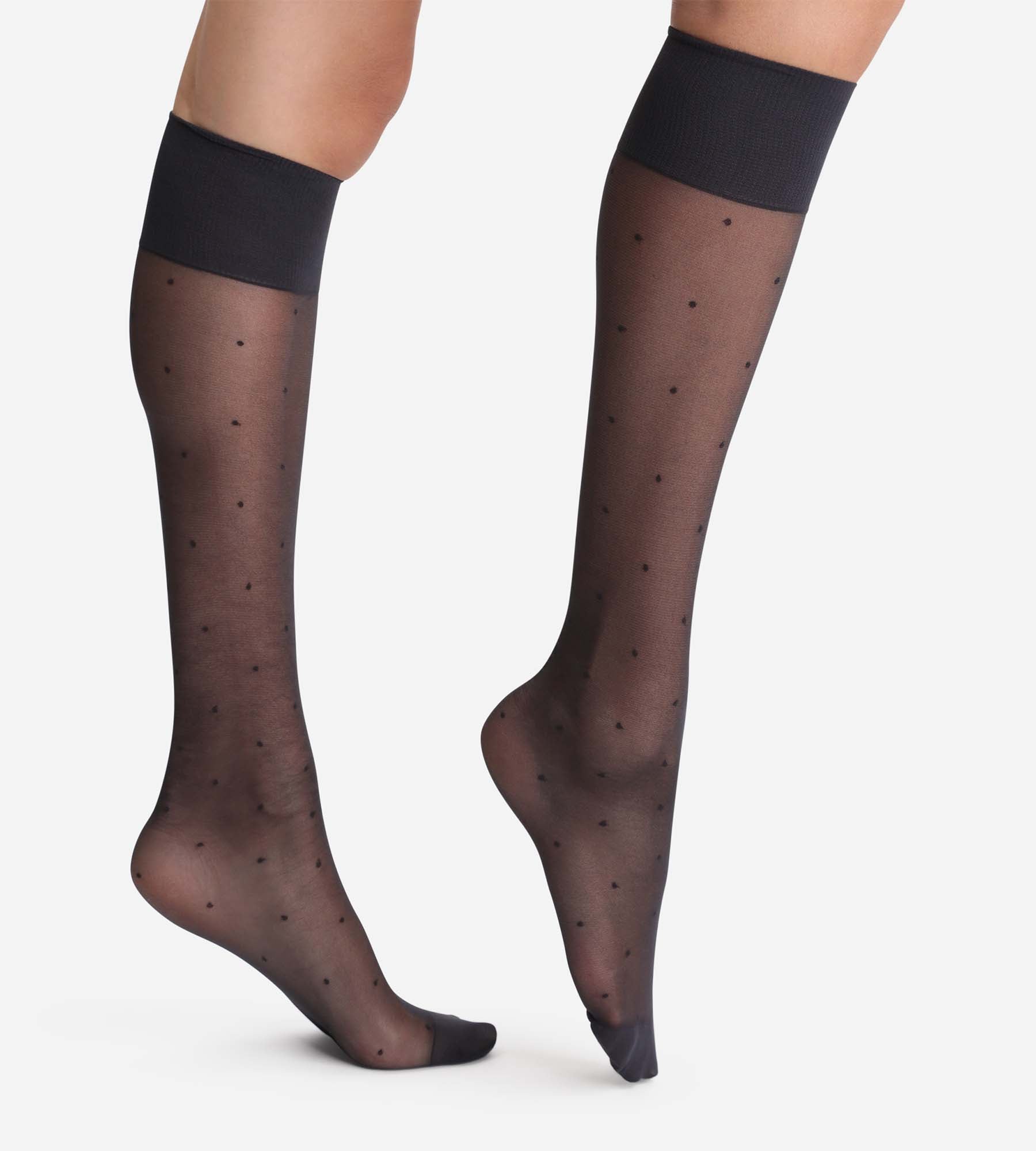 DIM Madame So DIM 15 dotted swiss patterned knee highs in black