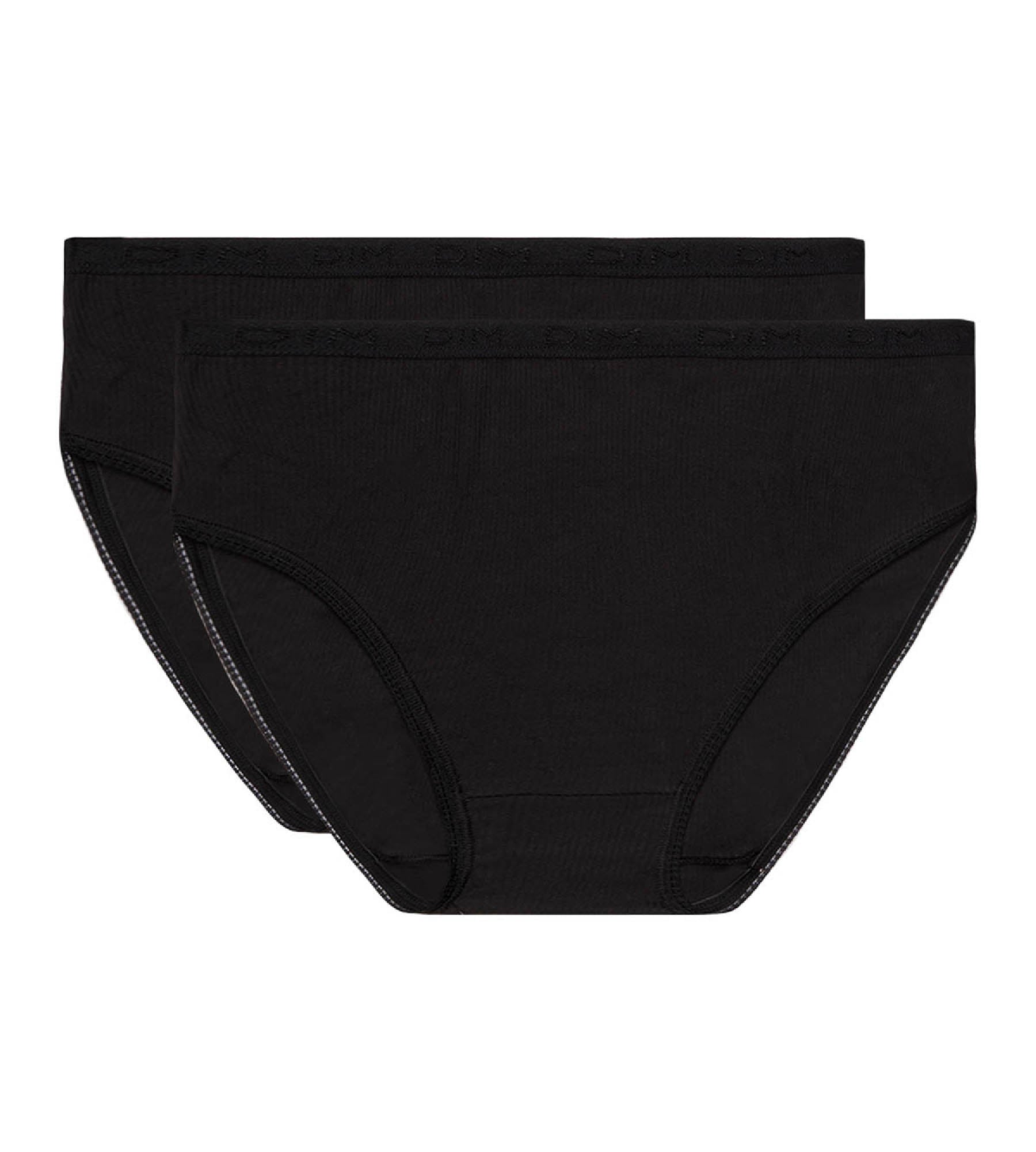 DIM Pack of 2 pairs of Pur Coton high rise bikini knickers in black