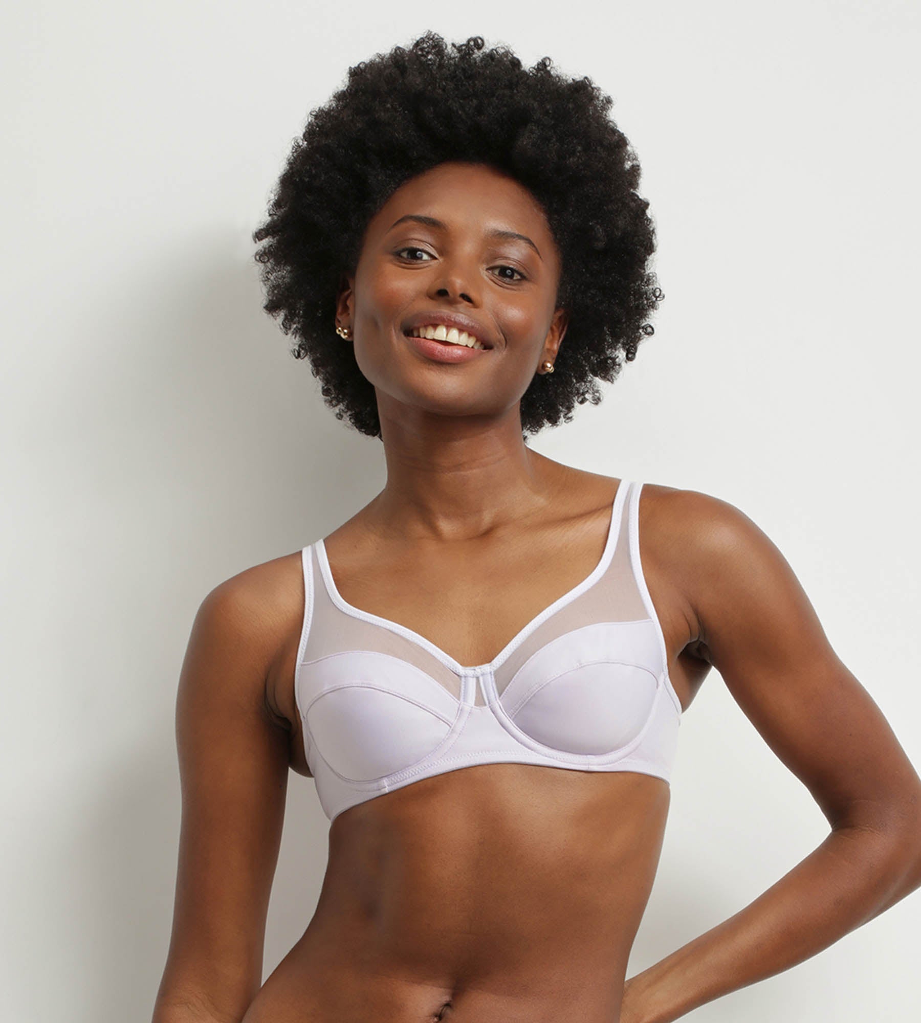 DIM Underwired microfibre and tulle bra Violet Grey Dim Generous