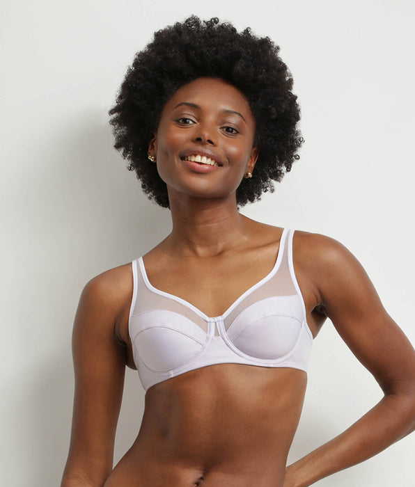 DIM Underwired microfibre and tulle bra Violet Grey Dim Generous