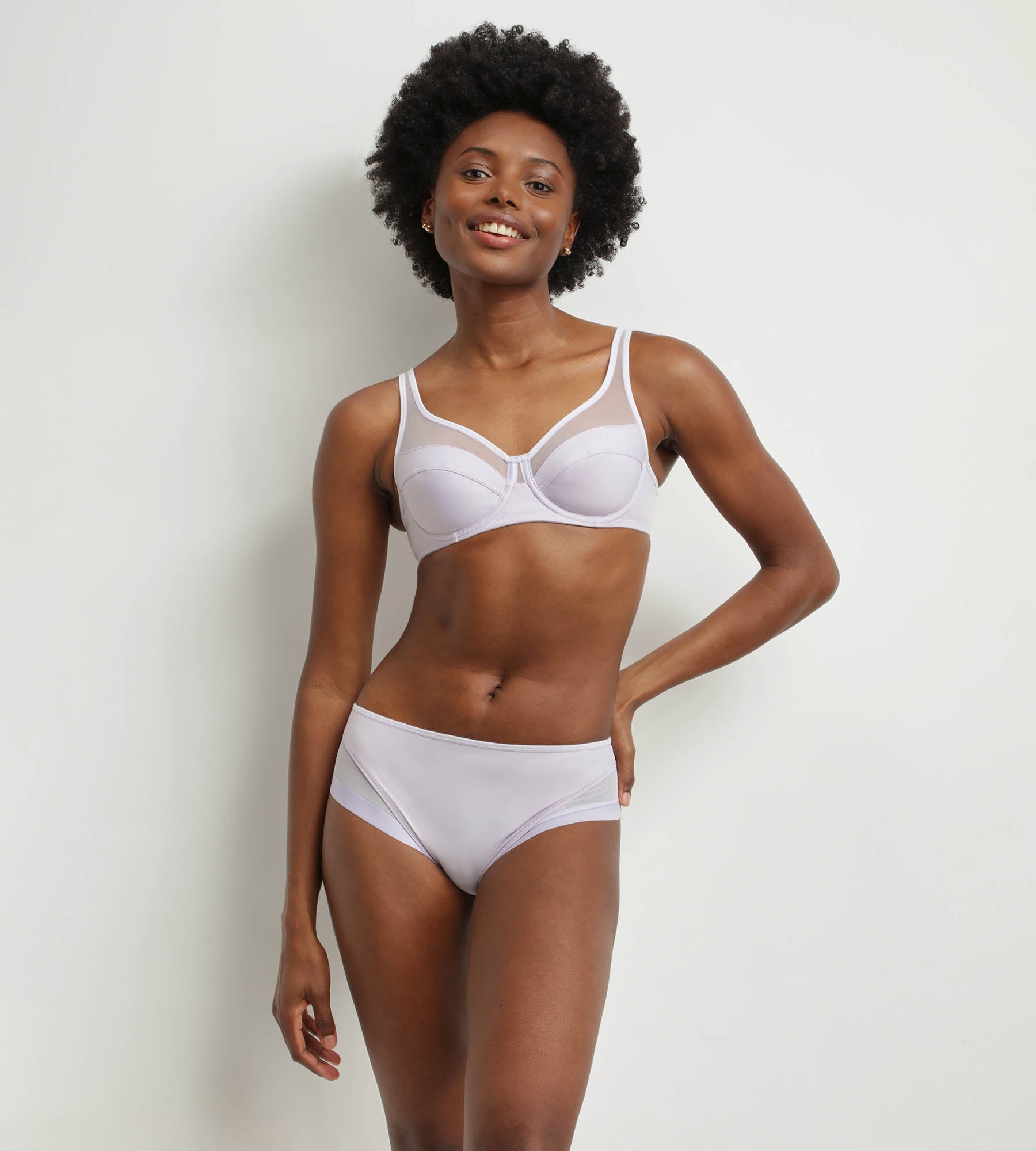 DIM Underwired microfibre and tulle bra Violet Grey Dim Generous