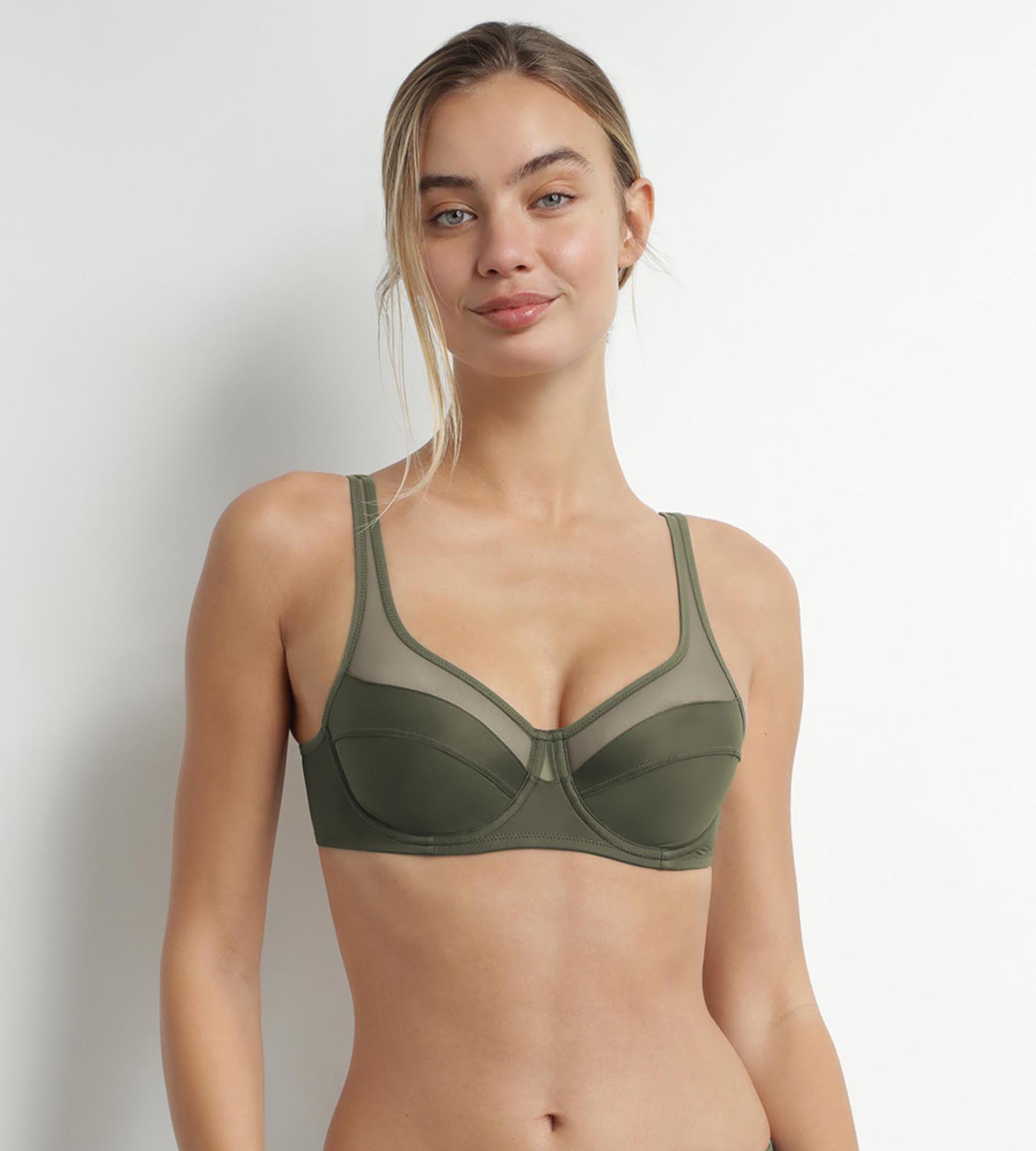 DIM Green microfiber and tulle push-on bra Dim Generous