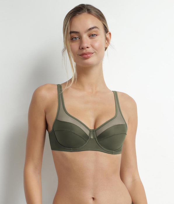 DIM Green microfiber and tulle push-on bra Dim Generous