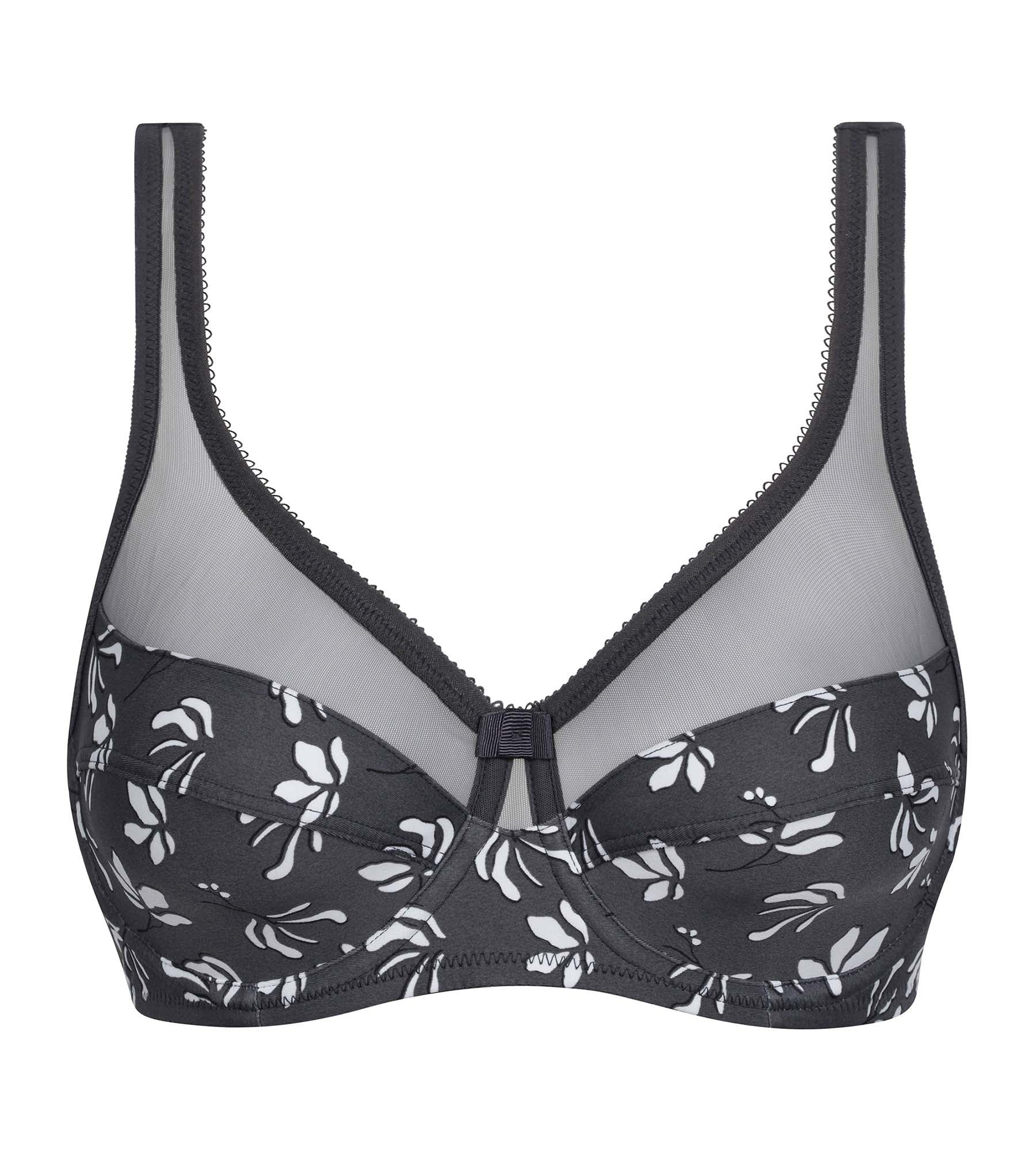 DIM Gray floral microfiber and tulle underwire bra Dim Generous