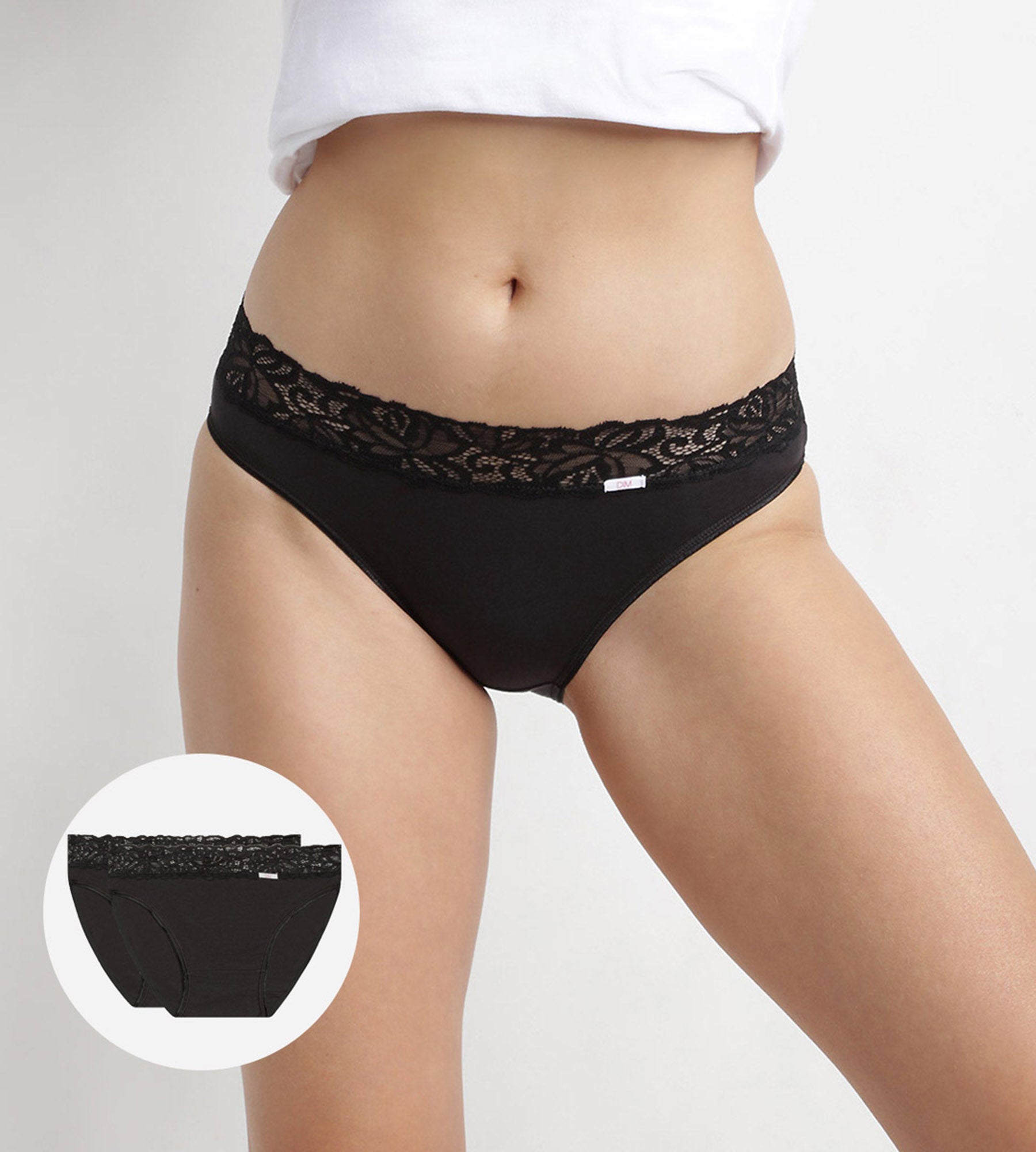 DIM Pack of 2 pairs of Coton Plus Féminine midi knickers in black