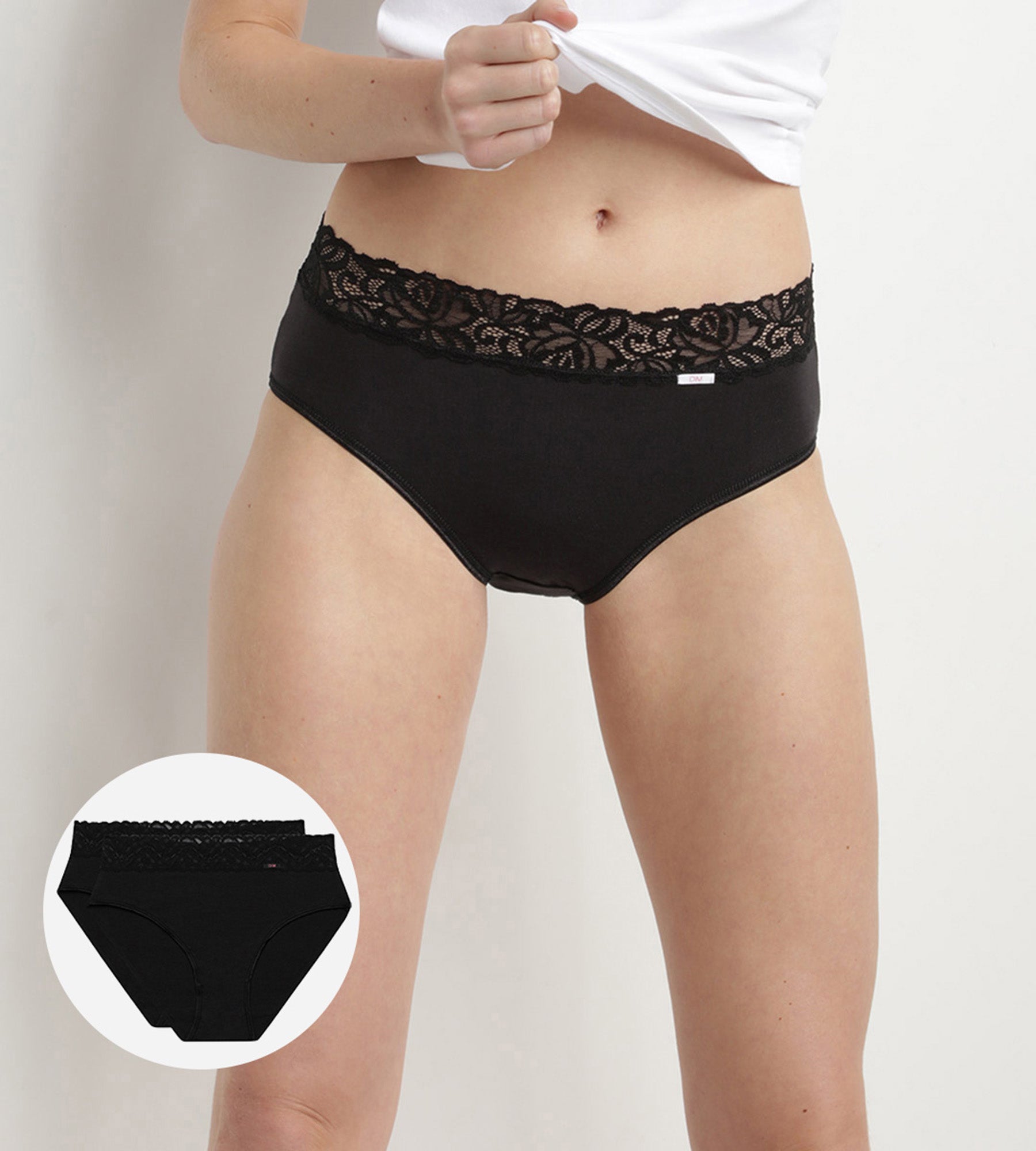 DIM Pack of 2 pairs of Coton Plus Féminine high rise bikini knickers in black