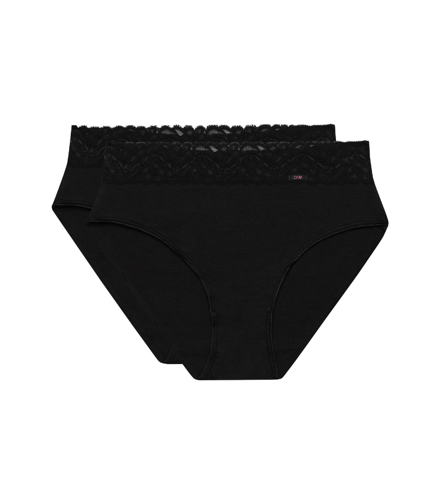 DIM Pack of 2 pairs of Coton Plus Féminine high rise bikini knickers in black