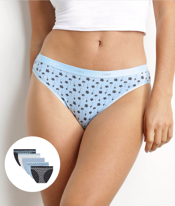 DIM Pack of 5 women's stretch cotton floral briefs Blue Les Pockets