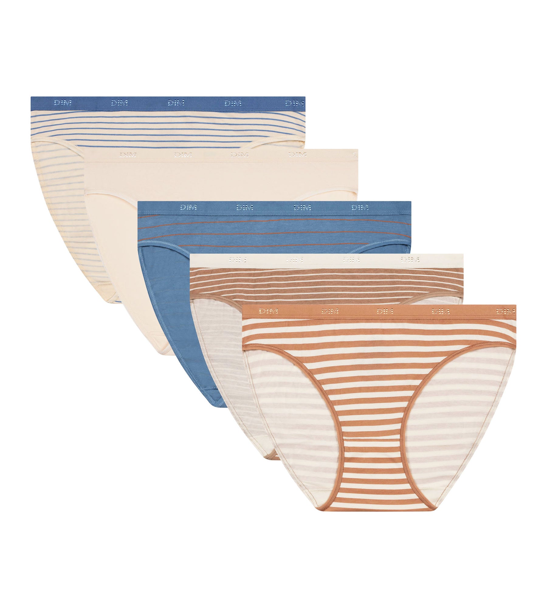 DIM Pack of 5 women's stretch cotton striped briefs Blue Cream Les Pockets