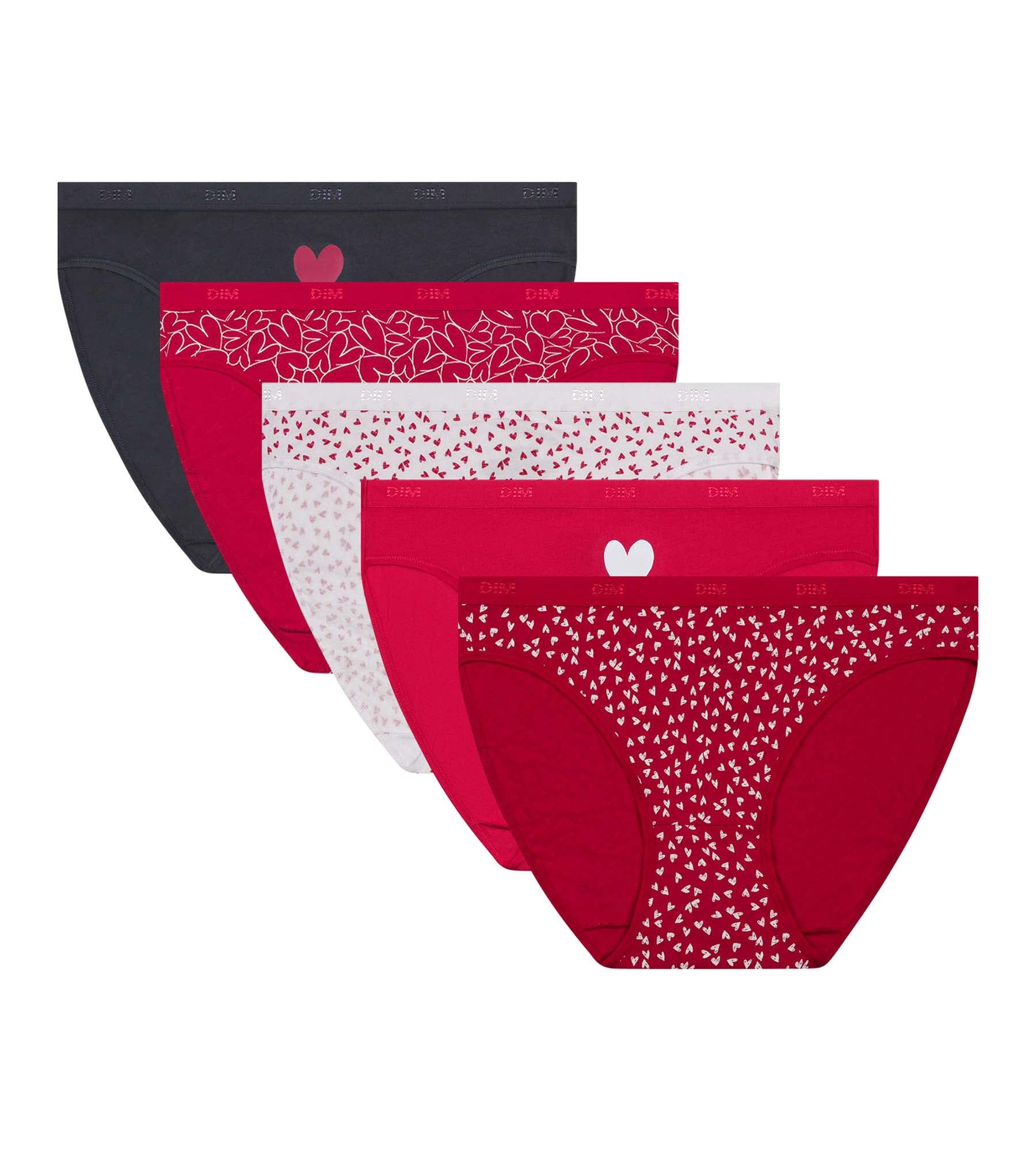 DIM Pack of 5 women's stretch cotton heart-shaped briefs Grey Les Pockets