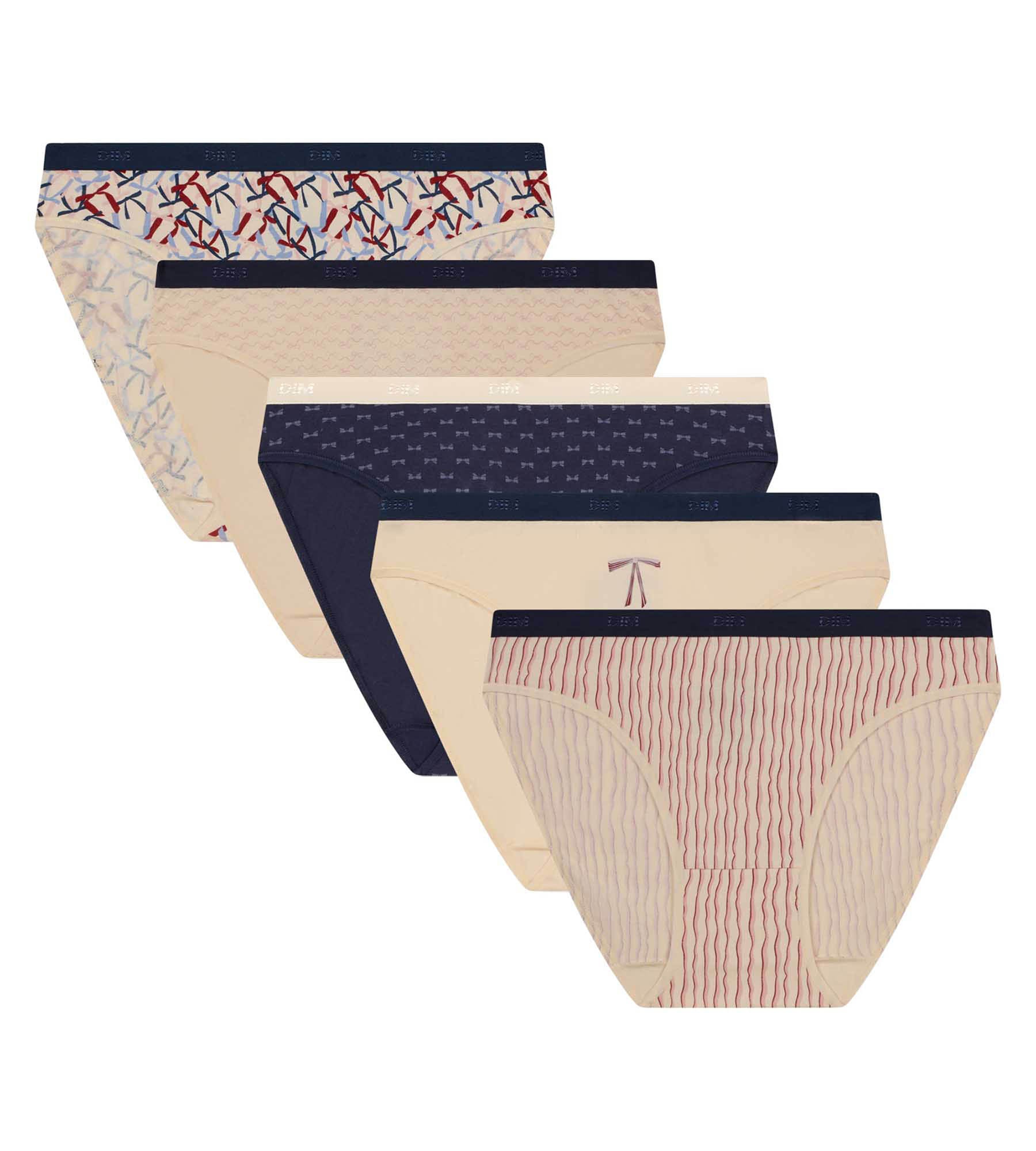 DIM Pack of 5 Women's Ruban Beige Blue Briefs Les Pockets