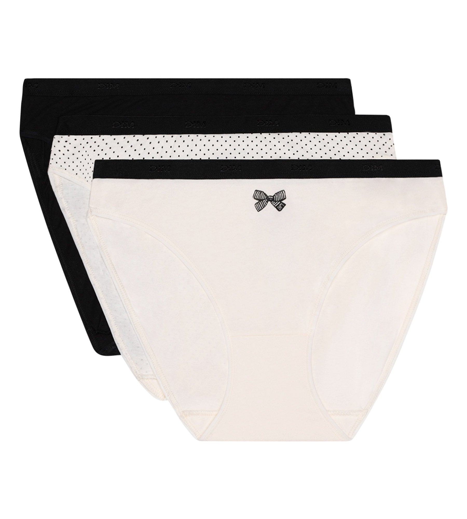 DIM Pack of 3 pairs of Les Pockets cotton knickers with black bow