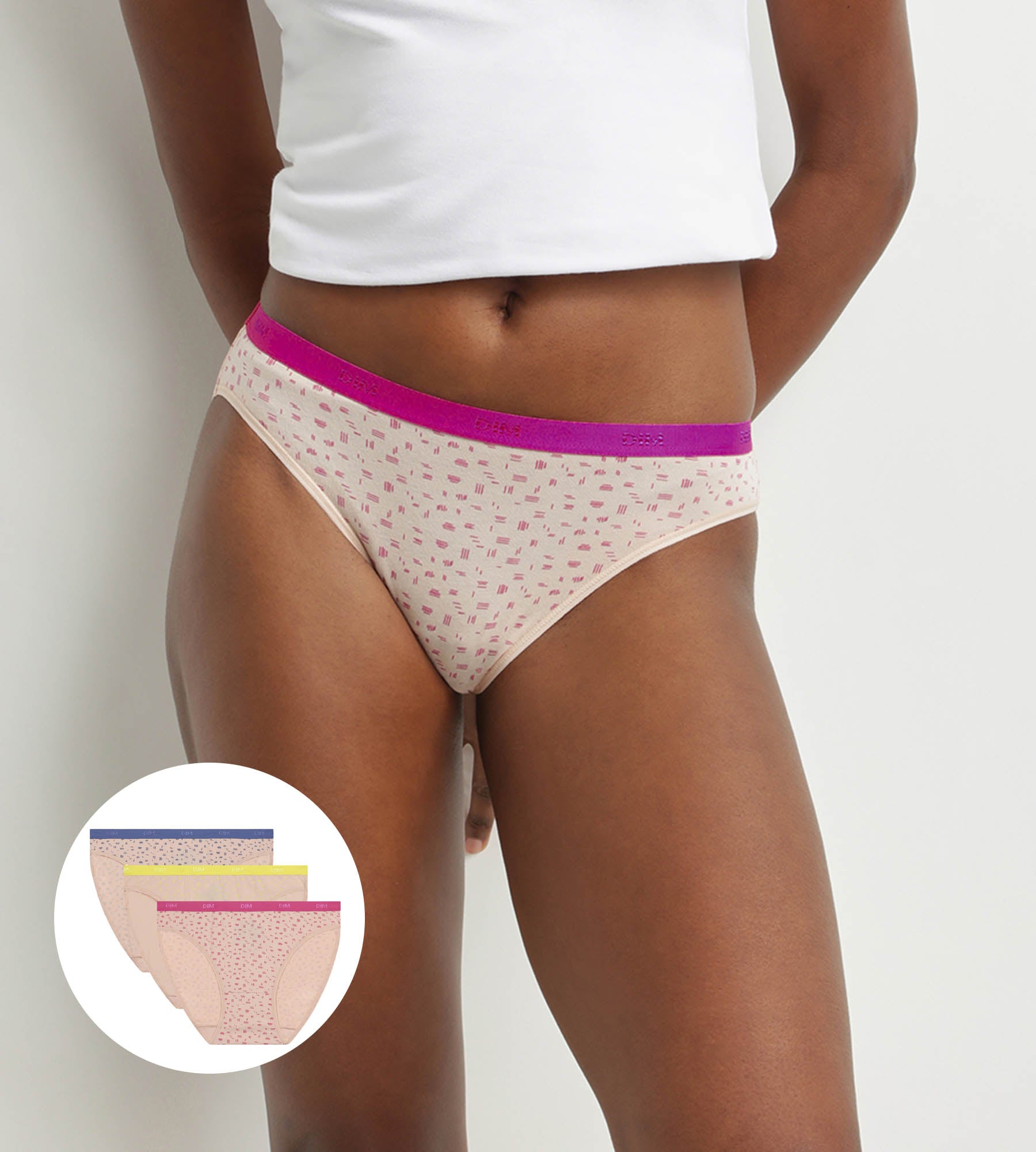 DIM Pack of 3 fluorescent stretch cotton knickers Les Pockets