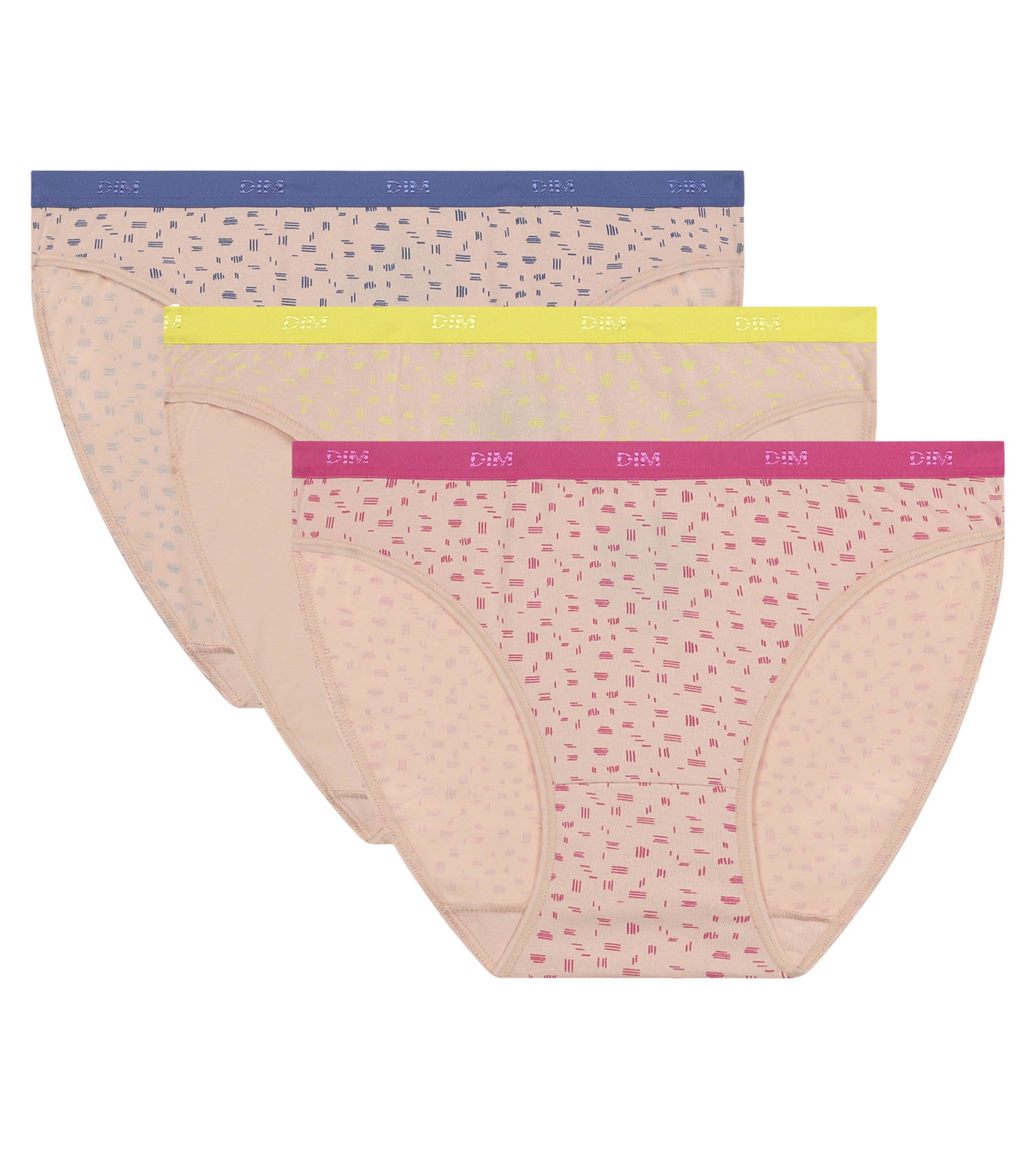 DIM Pack of 3 fluorescent stretch cotton knickers Les Pockets