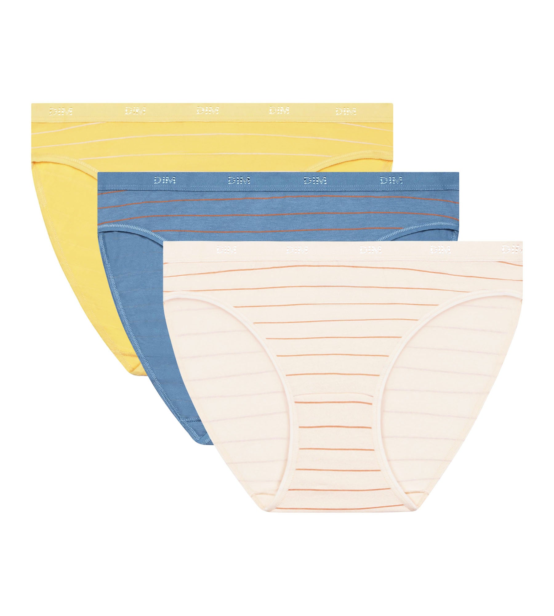 DIM Pack of 3 women's stretch cotton striped briefs Blue Yellow Les Pockets