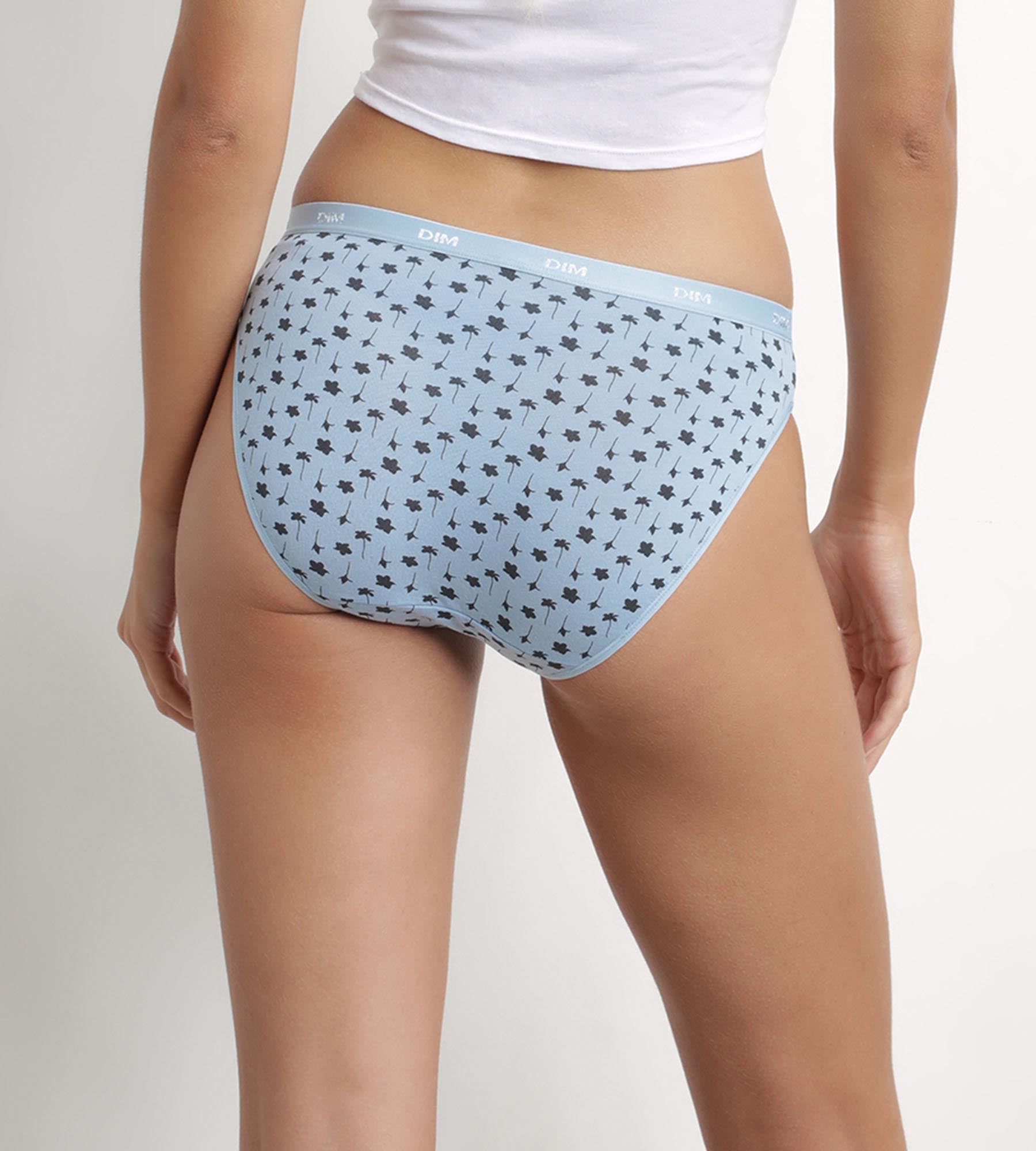 DIM Pack of 3 blue stretch cotton flower print briefs Les Pockets