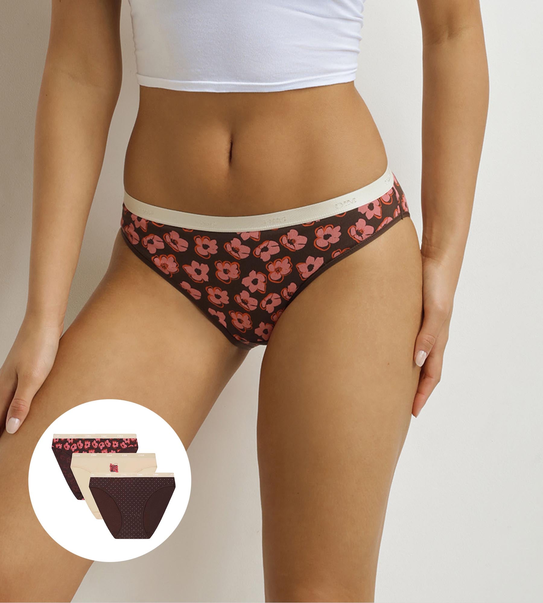 DIM Pack of 3 women's briefs with pink and brown bohemian motifs Les Pockets