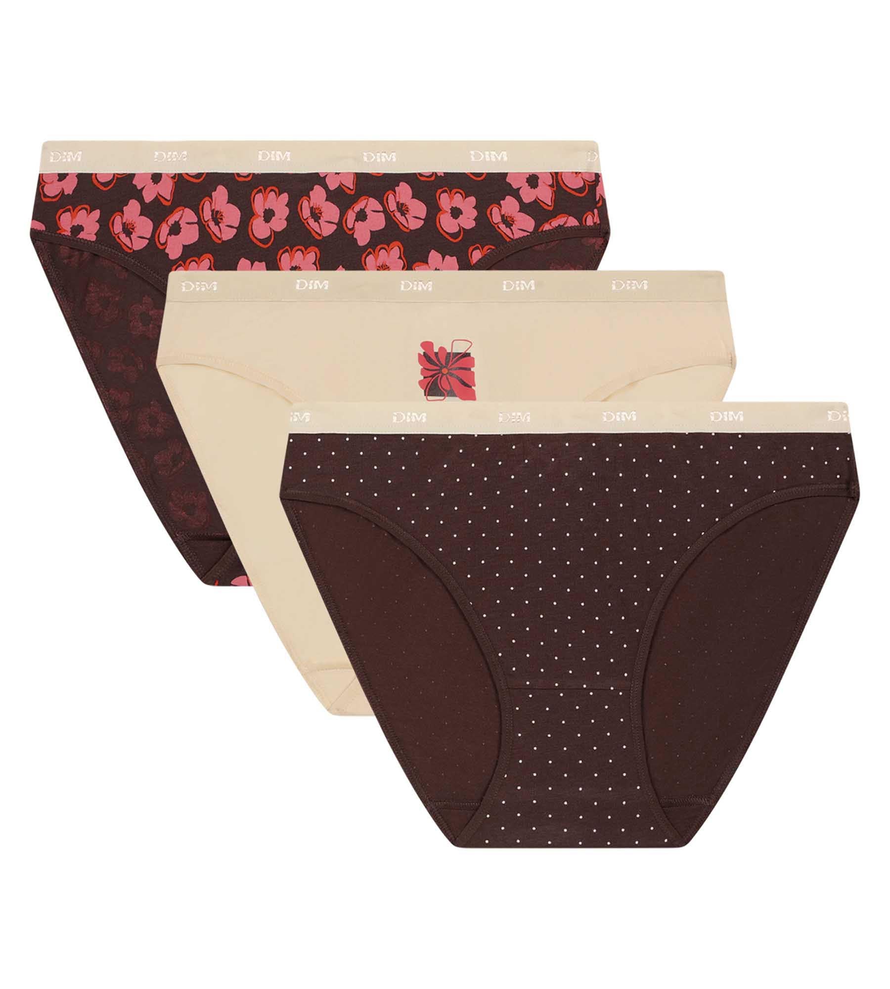 DIM Pack of 3 women's briefs with pink and brown bohemian motifs Les Pockets