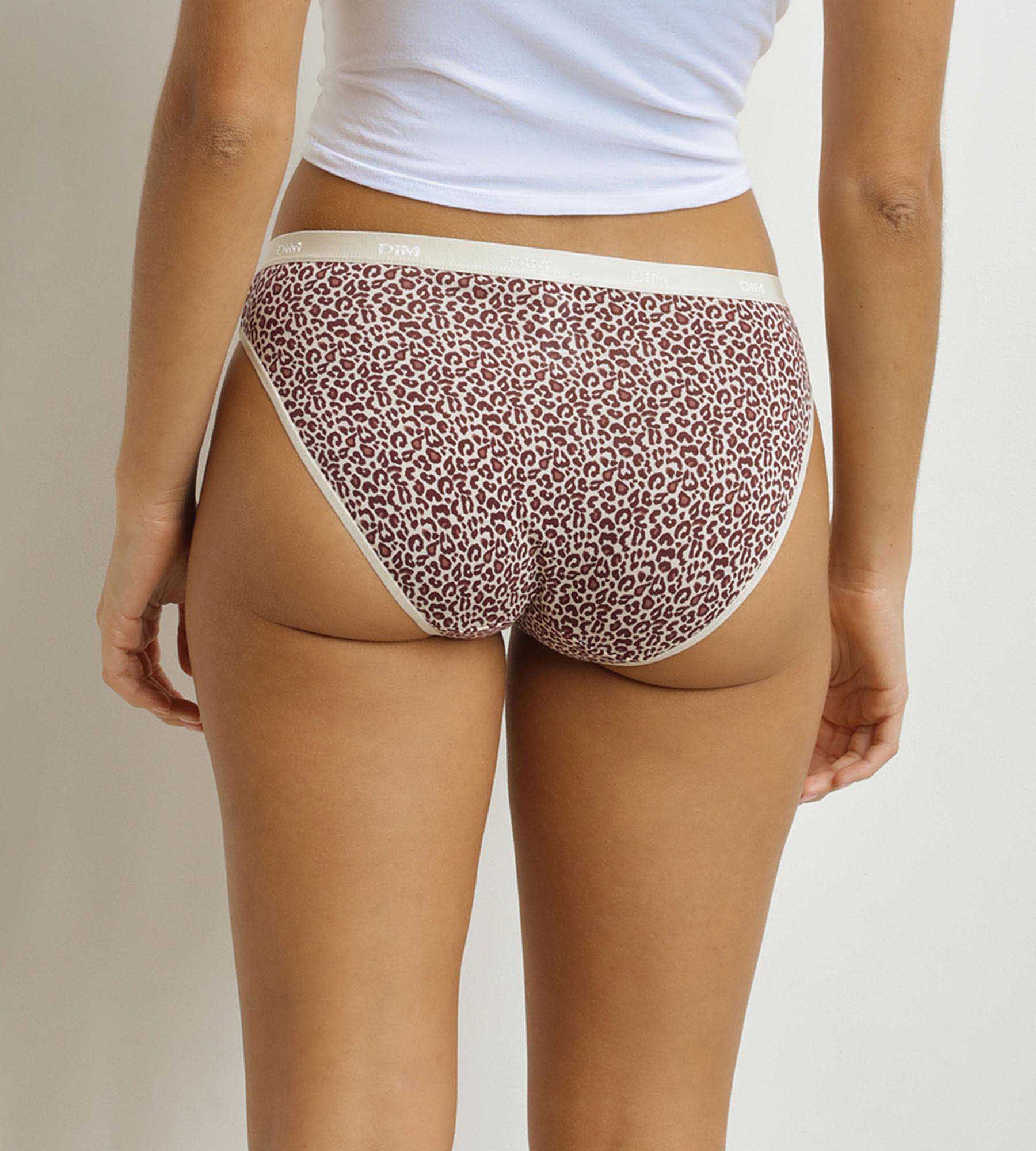 DIM Pack of 3 women's leopard print briefs Ecru Beige Les Pockets