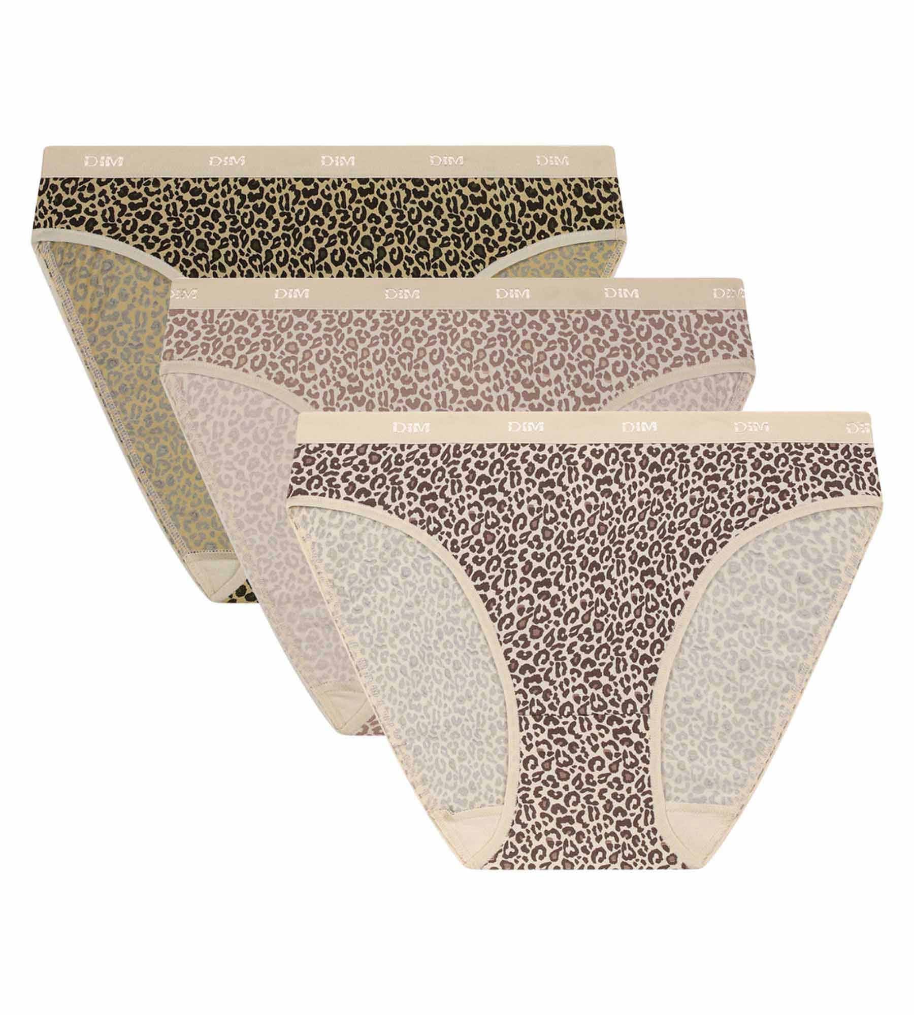 DIM Pack of 3 women's leopard print briefs Ecru Beige Les Pockets