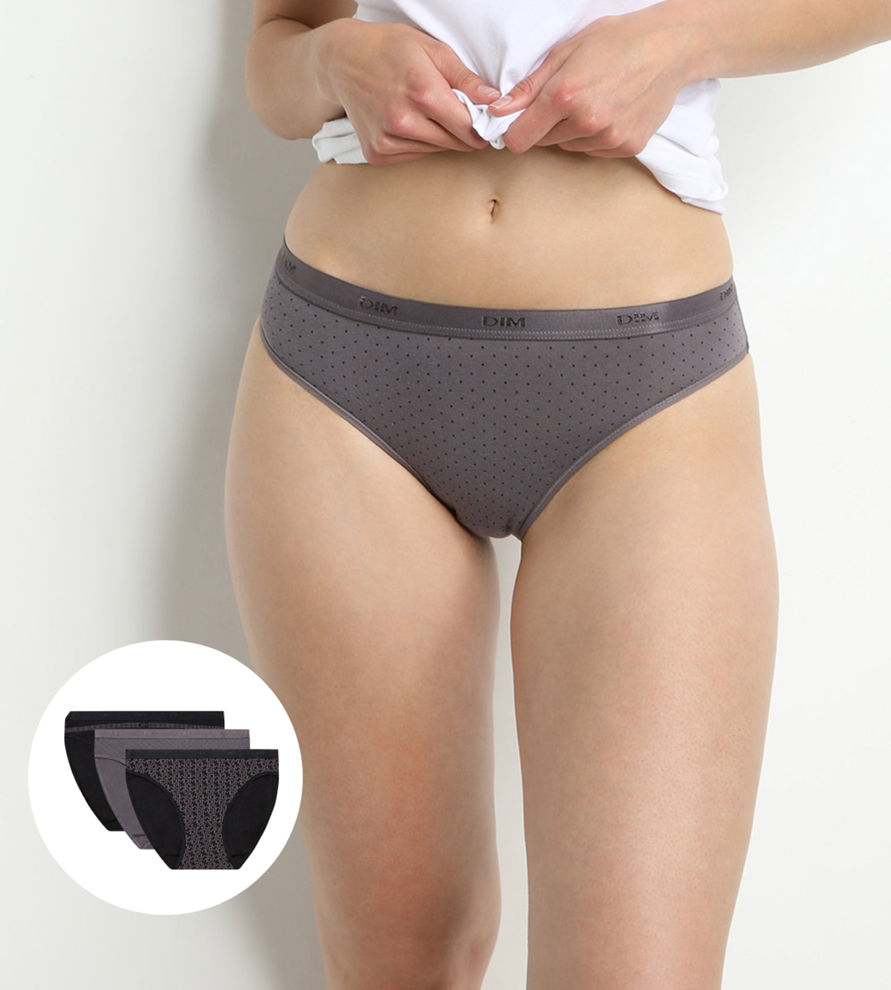 DIM Pack of 3 pairs of Les Pockets Coton bikini knickers in black