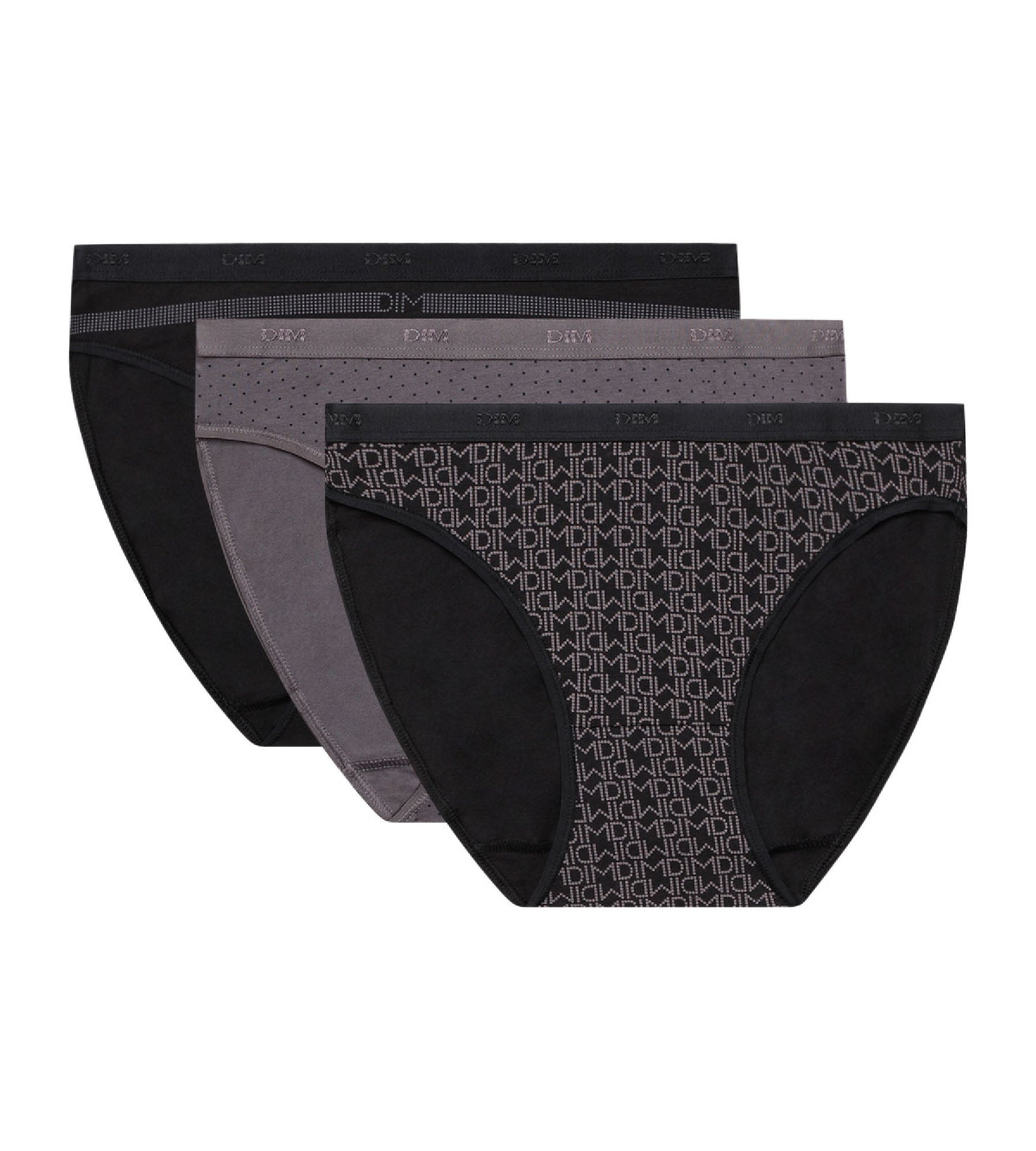 DIM Pack of 3 pairs of Les Pockets Coton bikini knickers in black