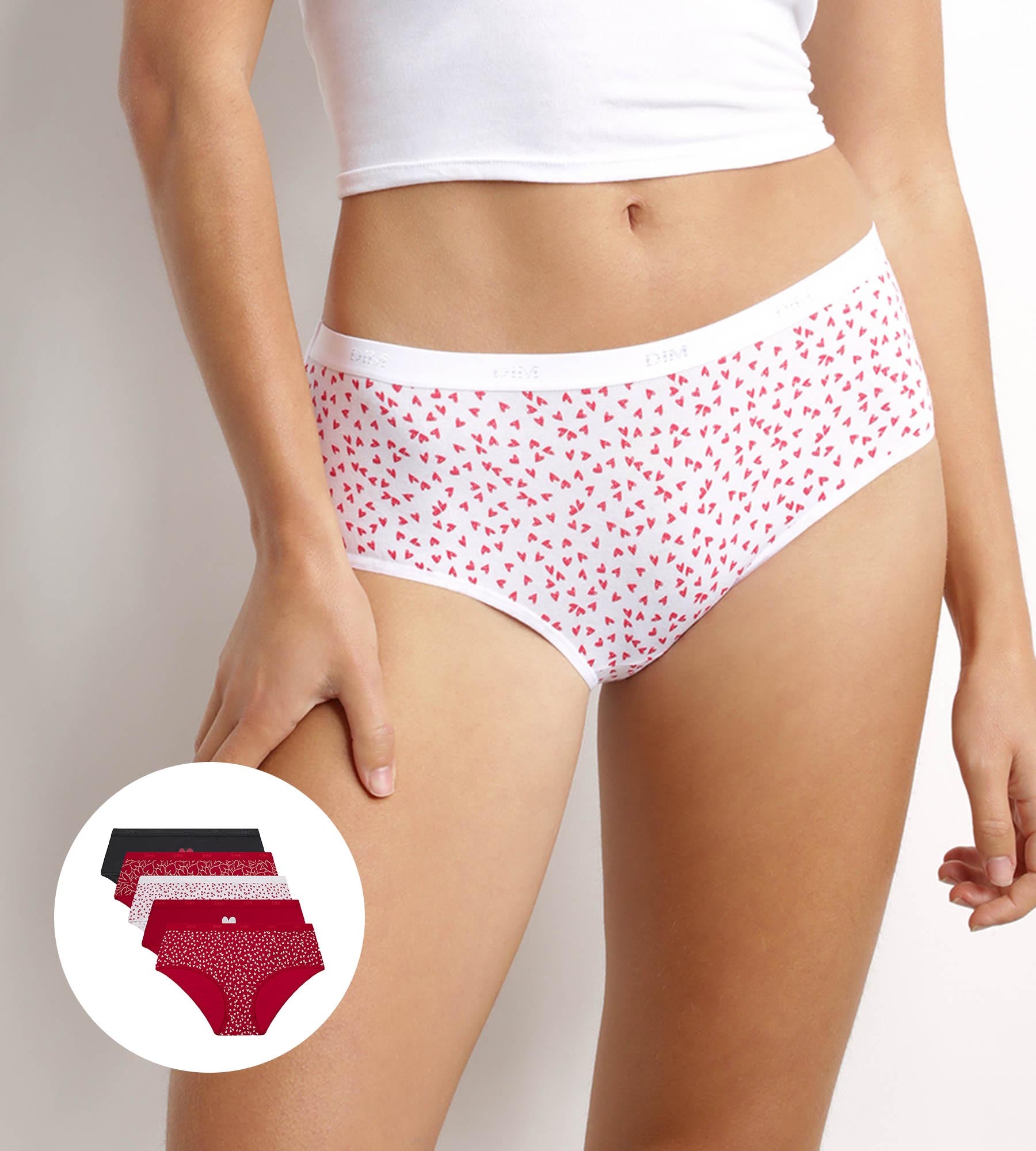 DIM Pack of 5 women's stretch cotton shorties with heart pattern Les Pockets