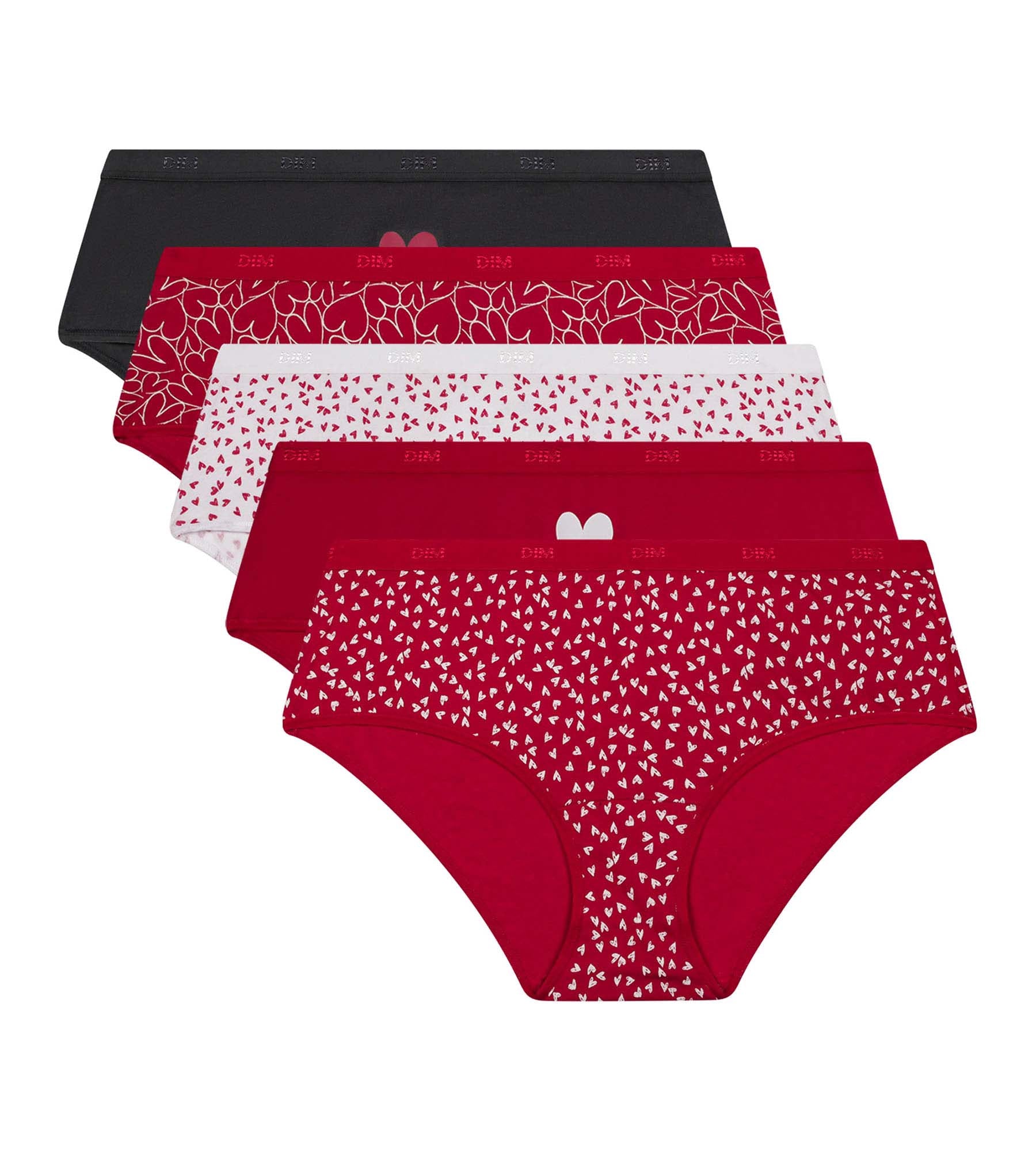DIM Pack of 5 women's stretch cotton shorties with heart pattern Les Pockets