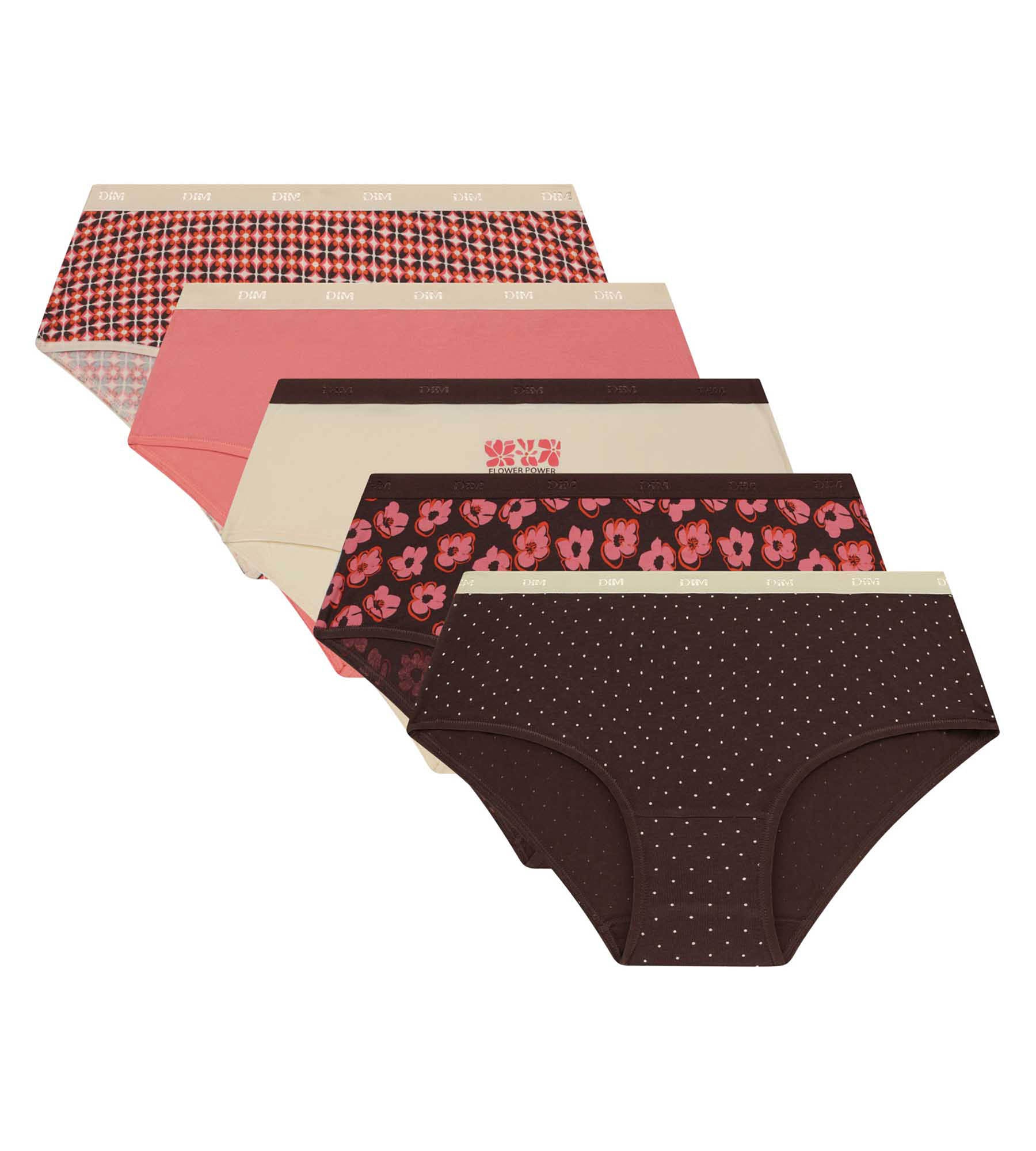 DIM Pack of 5 retro pink and brown boxer shorts Les Pockets