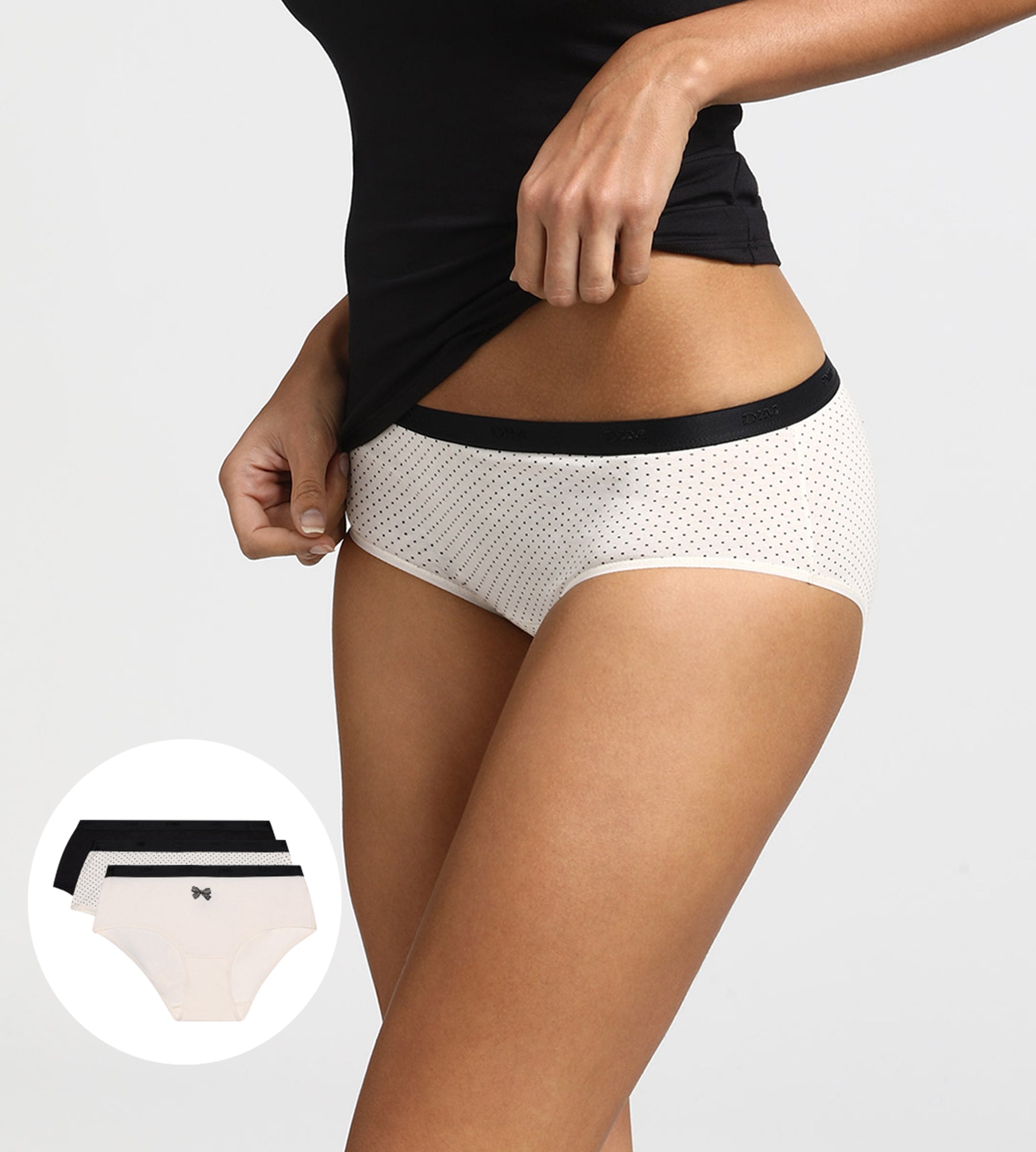 DIM Pack of 3 pairs of Les Pockets cotton boyshorts with black bow
