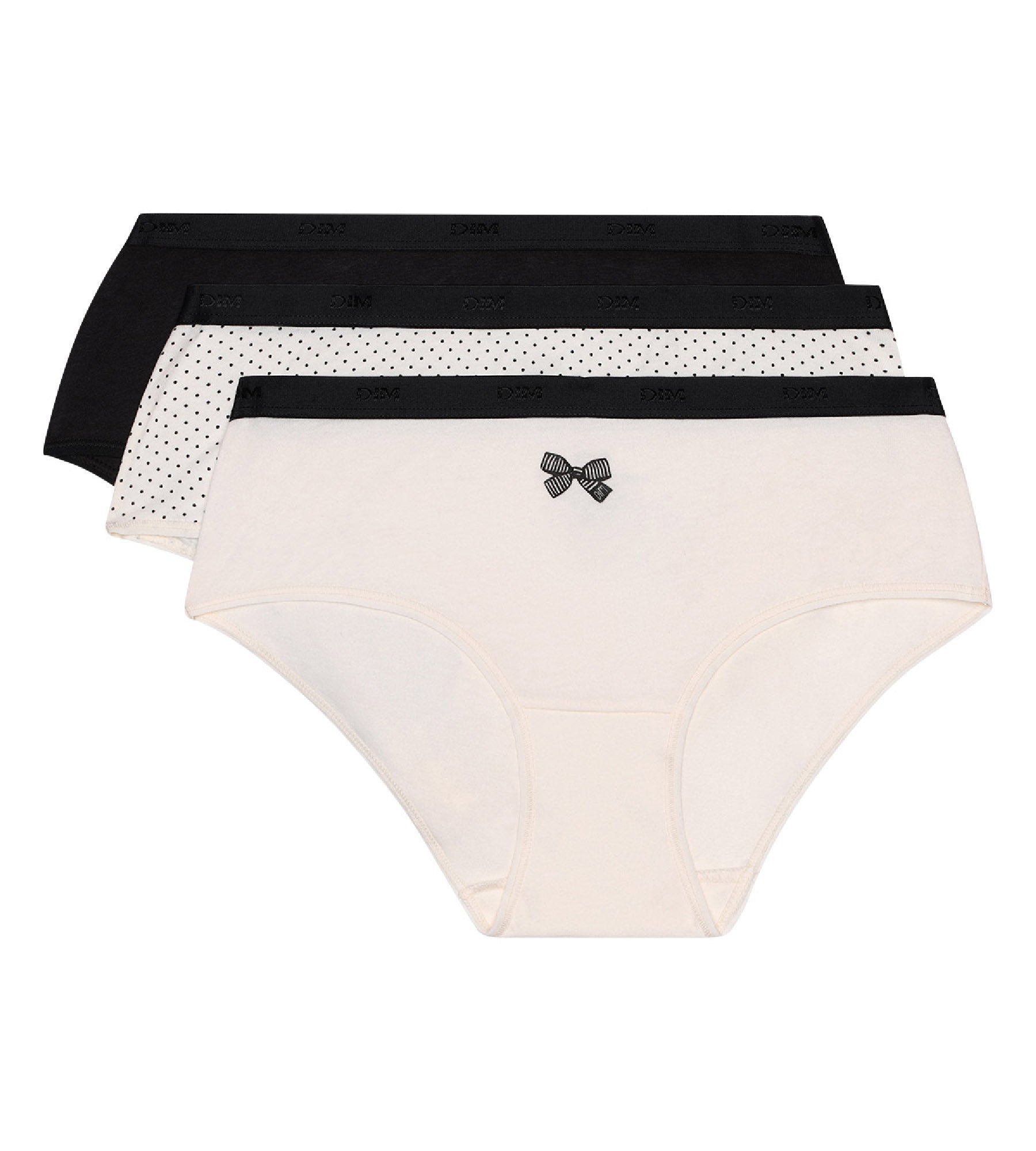 DIM Pack of 3 pairs of Les Pockets cotton boyshorts with black bow