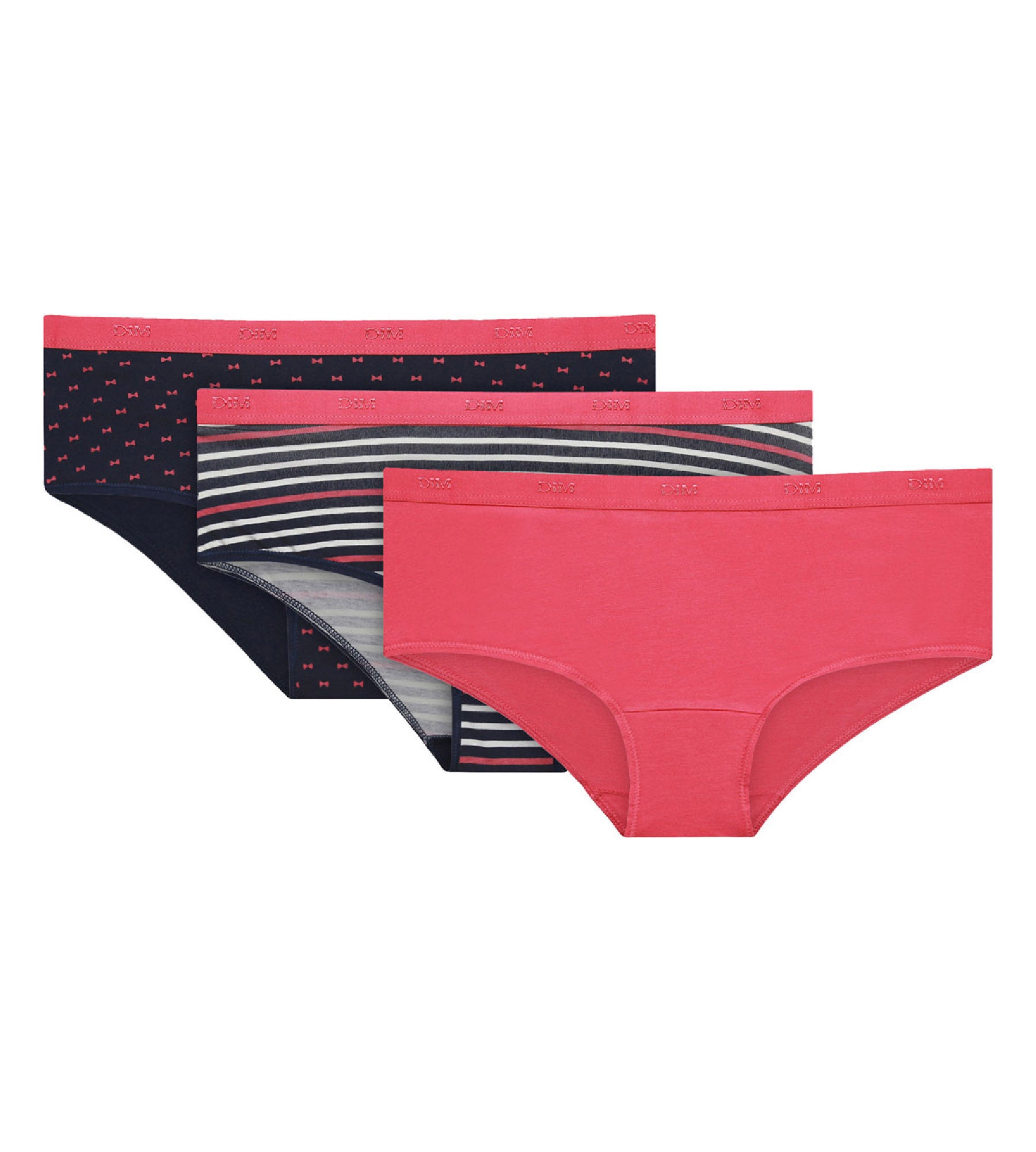 DIM Pack of 3 pairs of Les Pockets stretch cotton boyshorts in pretty pink