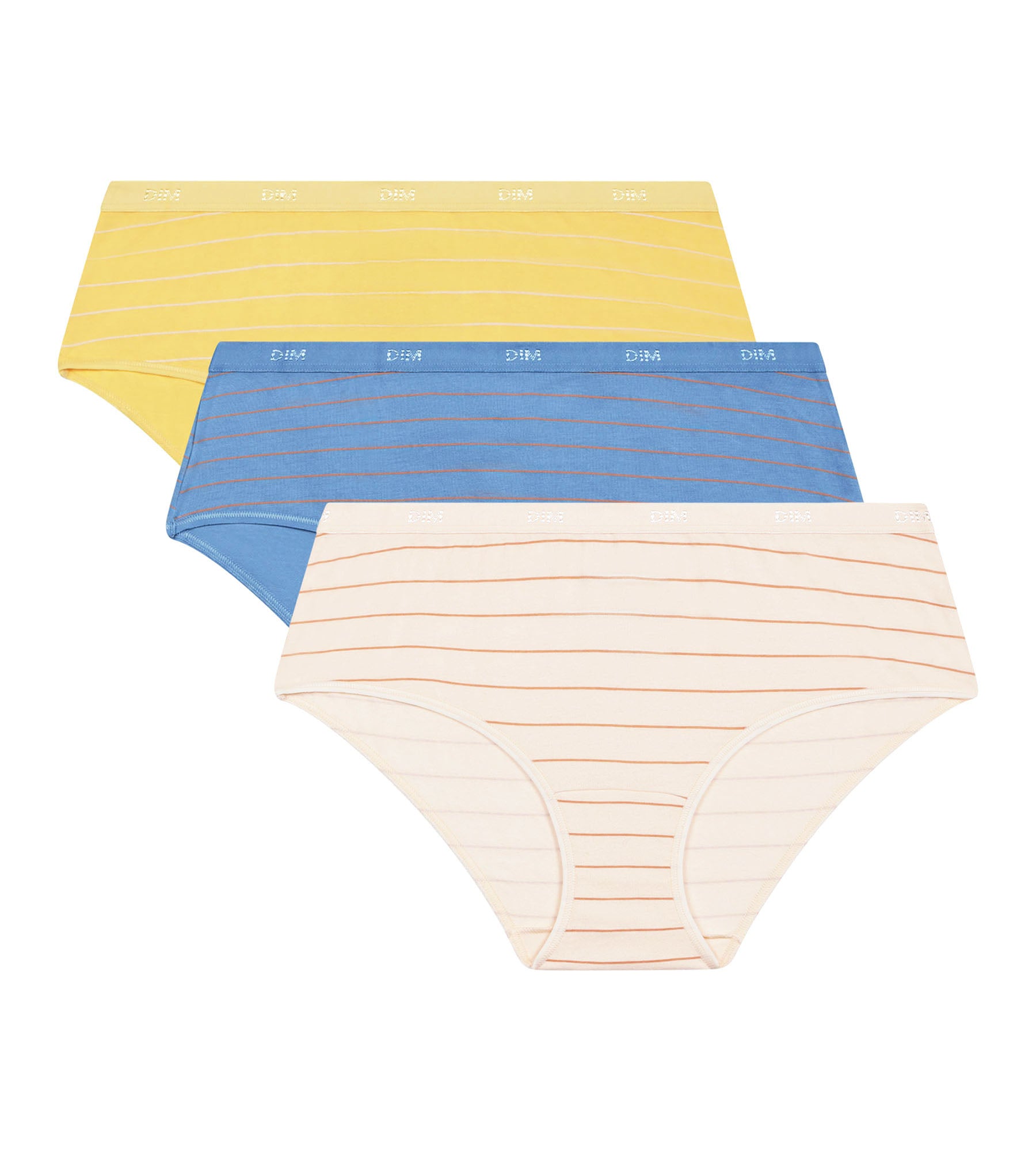DIM Pack of 3 women's stretch cotton shorties Yellow Blue stripes Les Pockets