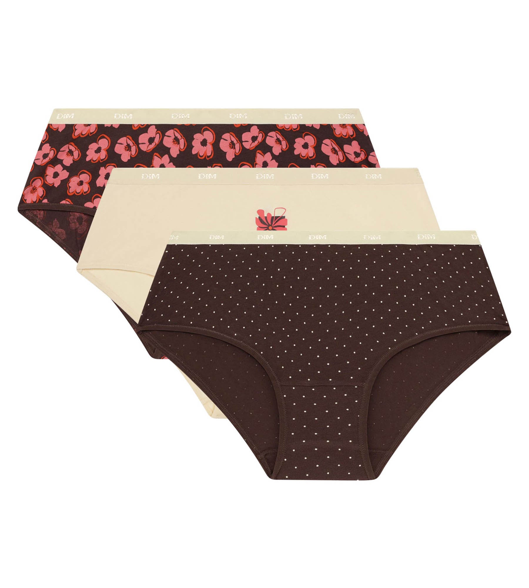 DIM Pack of 3 retro pink and brown boxer shorts Les Pockets