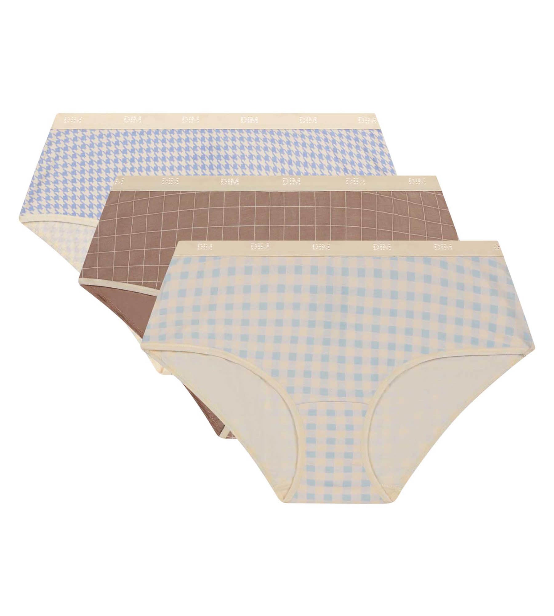 DIM Pack of 3 women's gingham pattern boxer shorts Blue Beige Les Pockets