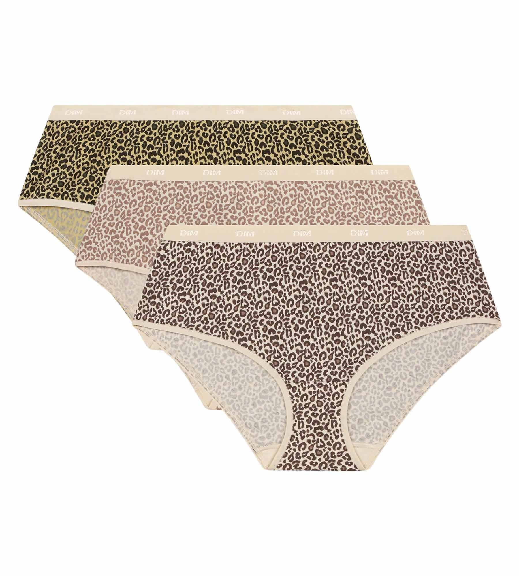 DIM Pack of 3 women's leopard print boxer shorts Black Beige Les Pockets