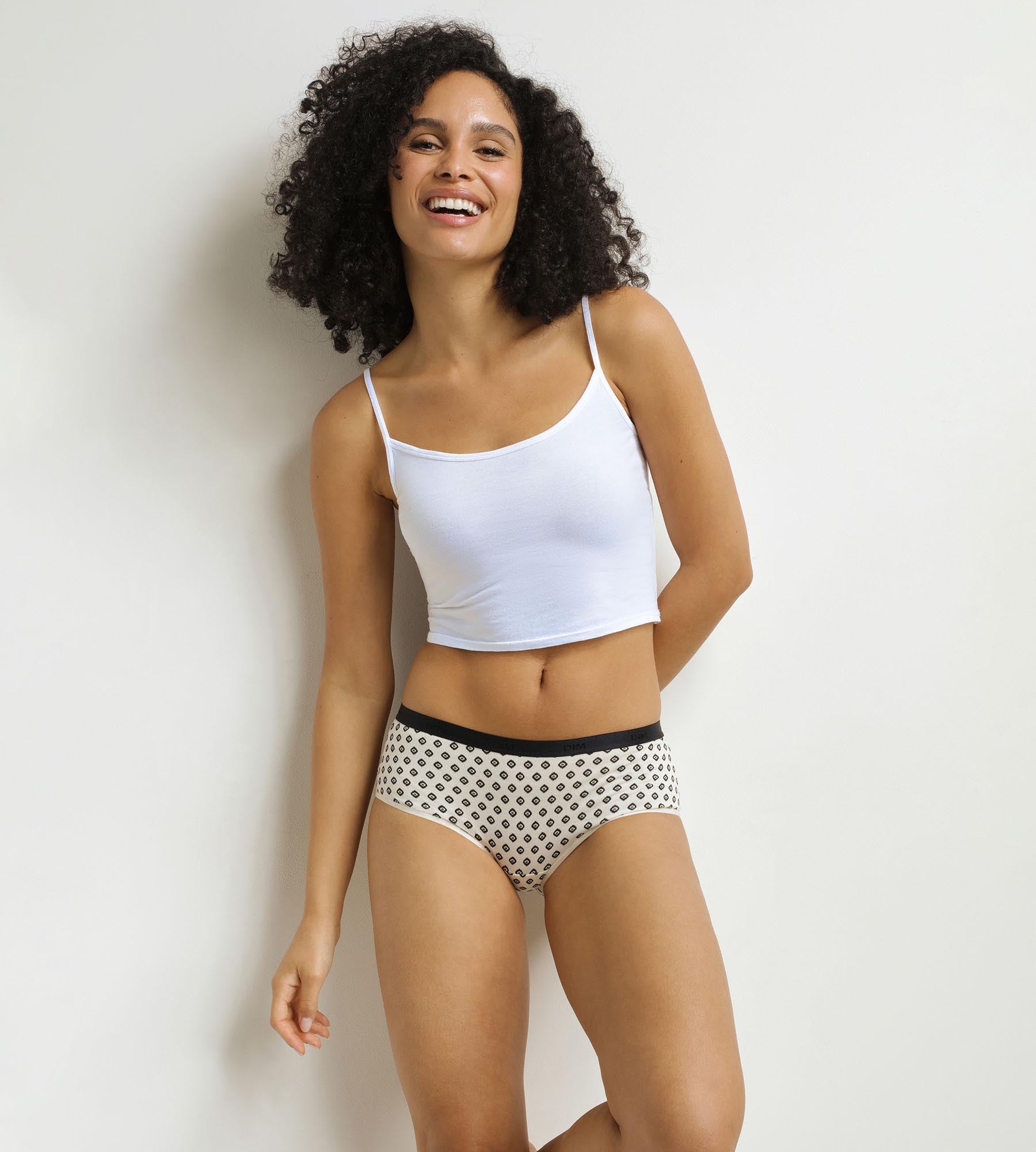DIM Pack of 3 women's ethnic pattern boxer shorts, Khaki, Black Les Pockets