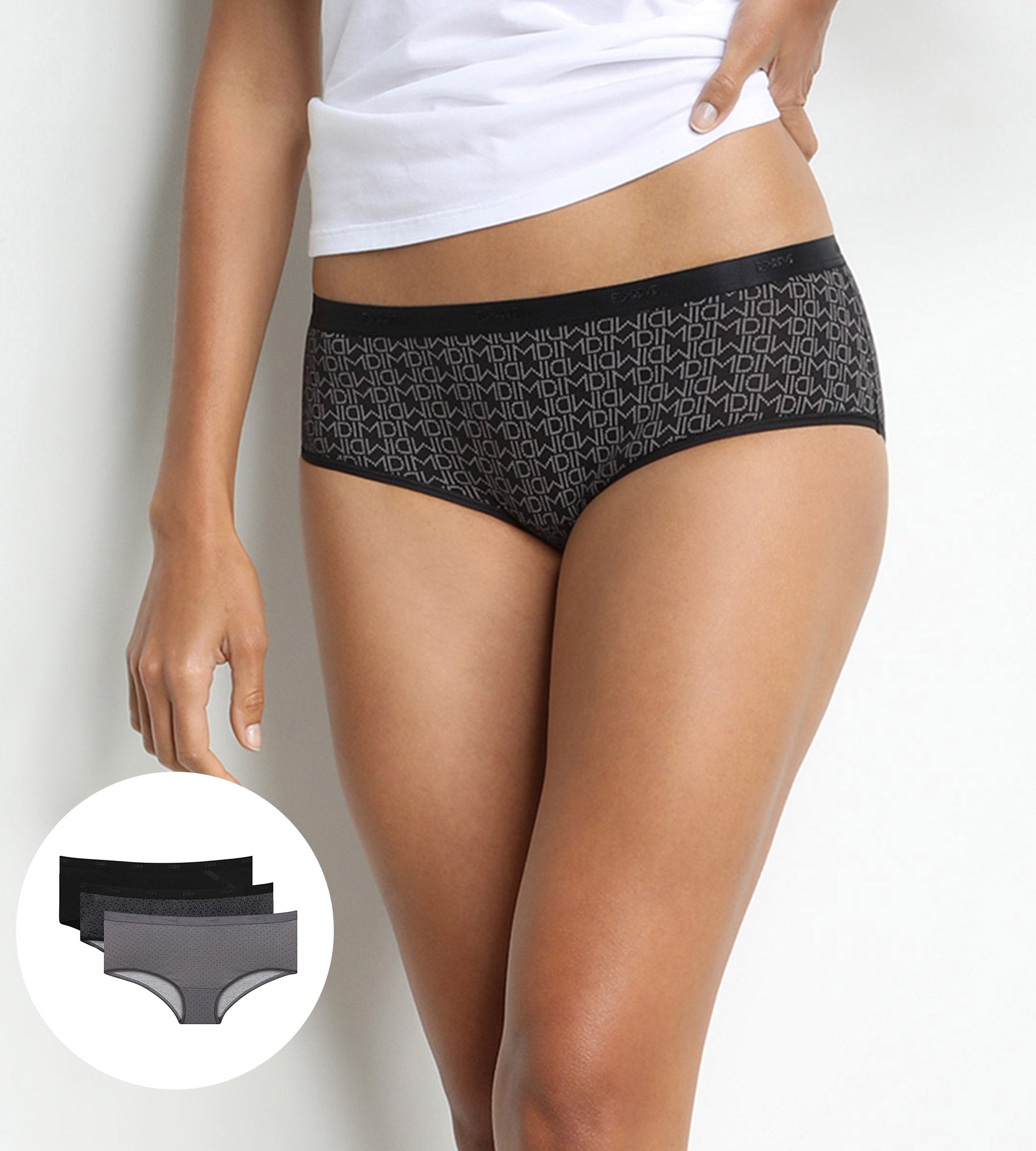 DIM Pack of 3 pairs of Les Pockets Coton boyshorts in black