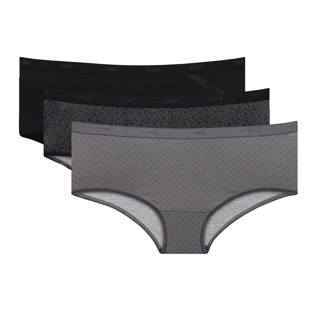 DIM Pack of 3 pairs of Les Pockets Coton boyshorts in black