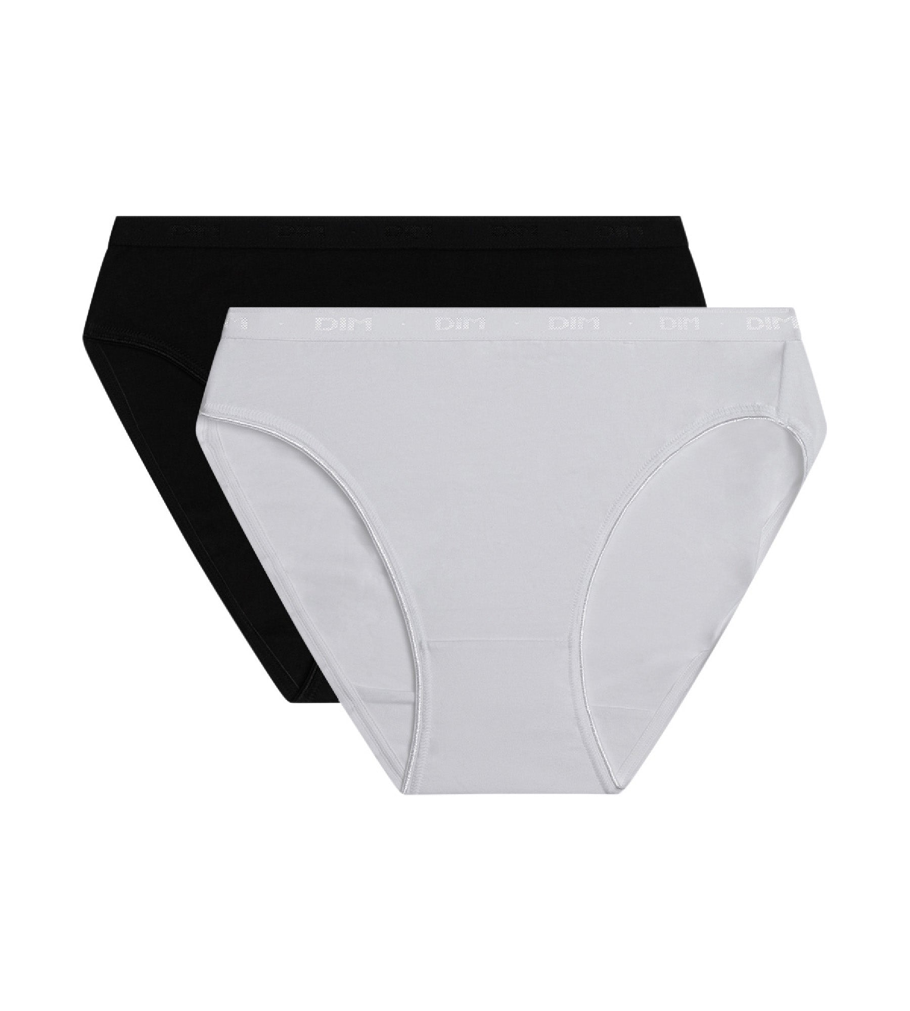 DIM Pack of 2 pairs of organic cotton midi knickers in black and white