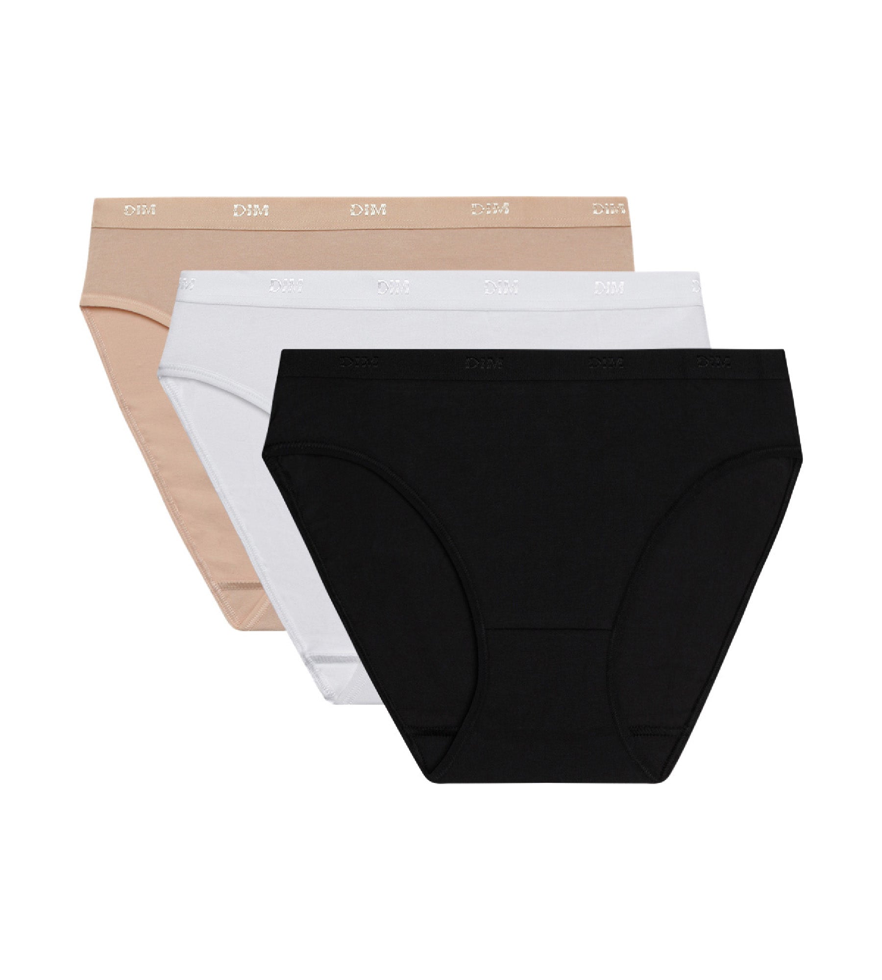 DIM Pack of 3 pairs of Les Pockets Coton knickers in white/nude/black