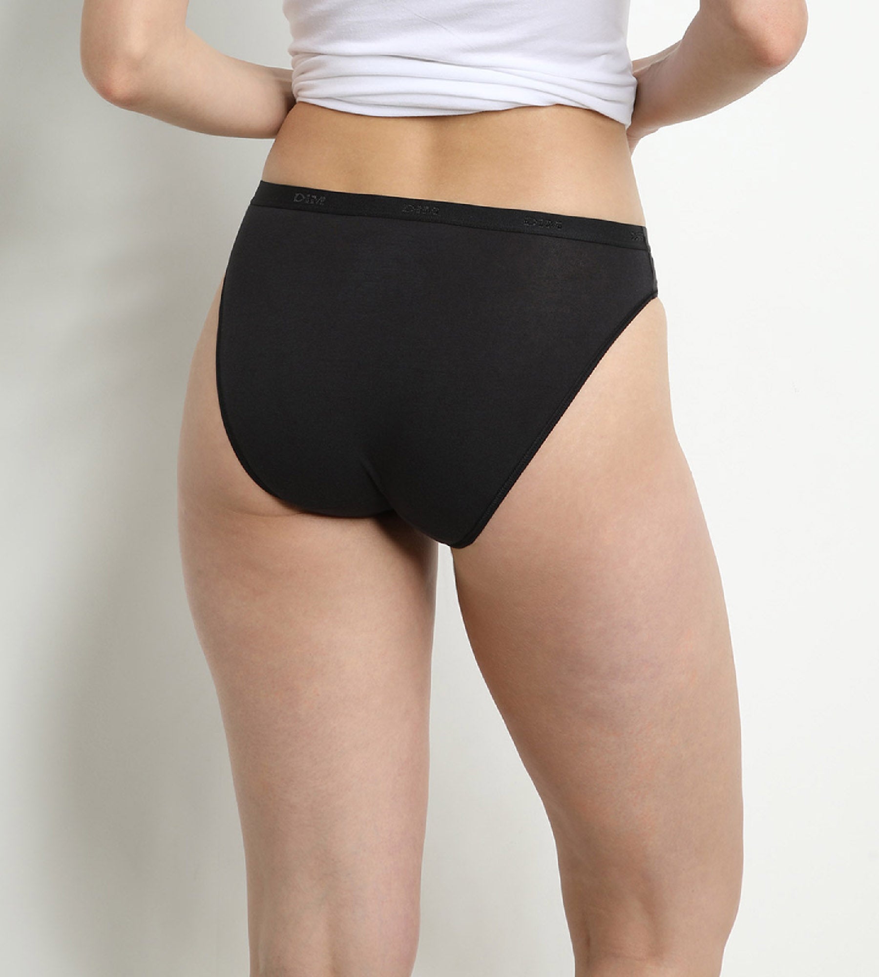 DIM Pack of 3 pairs of Les Pockets Coton bikini knickers in black/white/grey