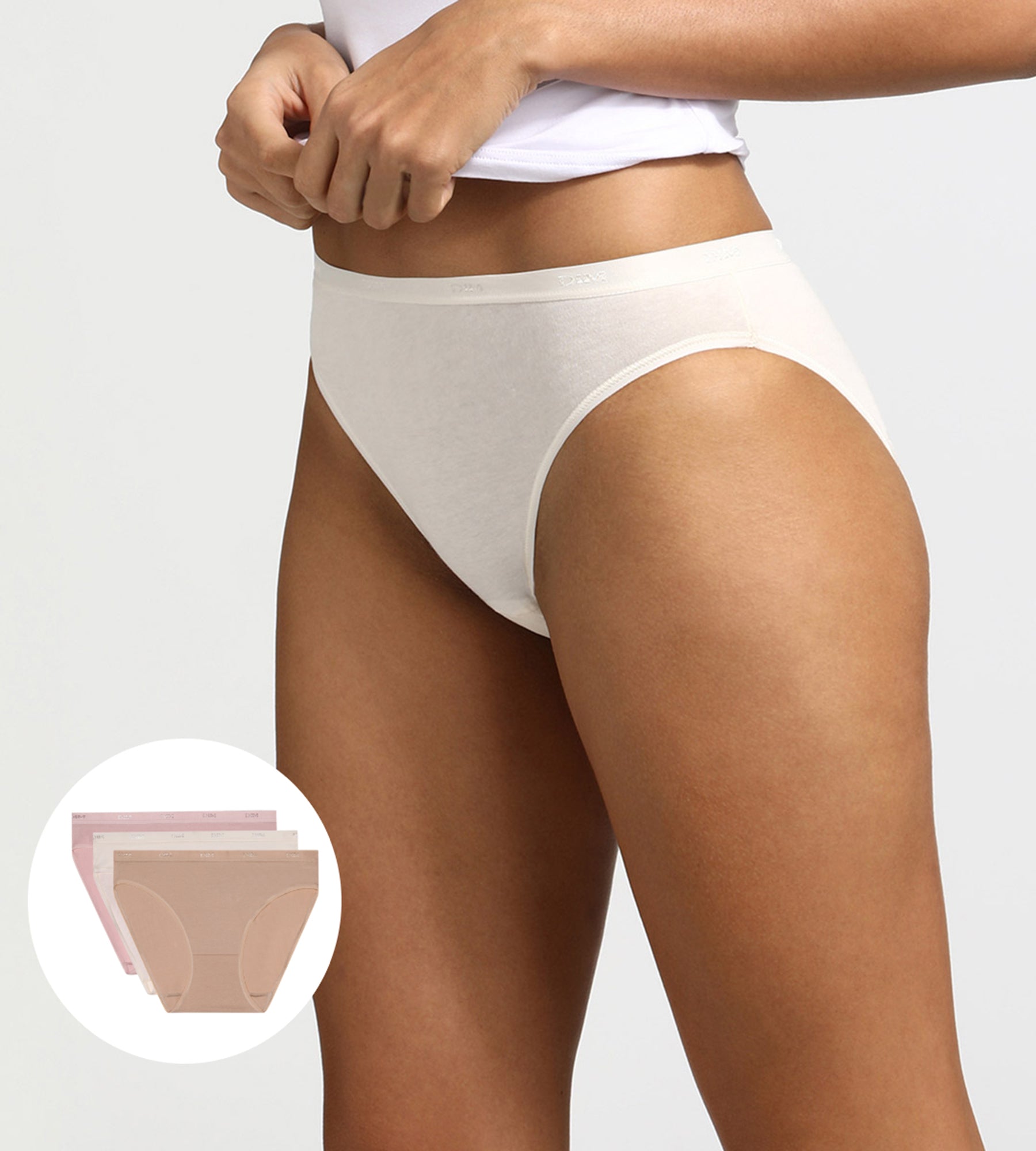 DIM Pack of 3 pairs of Les Pockets Coton knickers in nude/pink/pearl